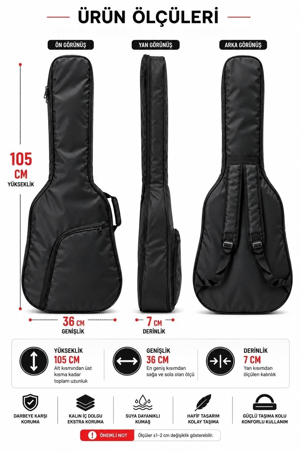 Yankı EGC-37BK Siyah Elektro Gitar Kılıfı Kalın Pedli Suya Dayanıklı Softcase