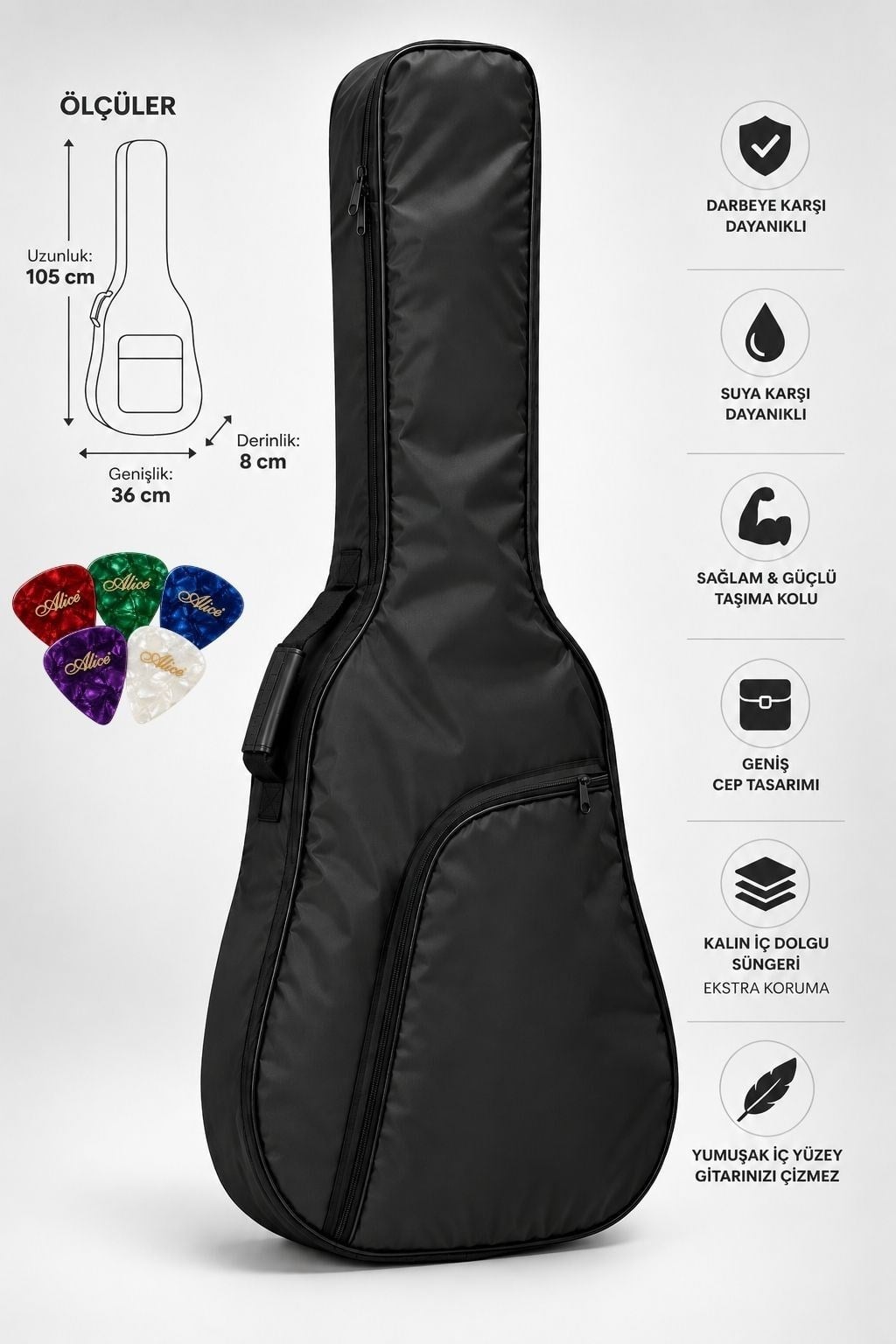 Yankı EGC-37BK Siyah Elektro Gitar Kılıfı Kalın Pedli Suya Dayanıklı Softcase