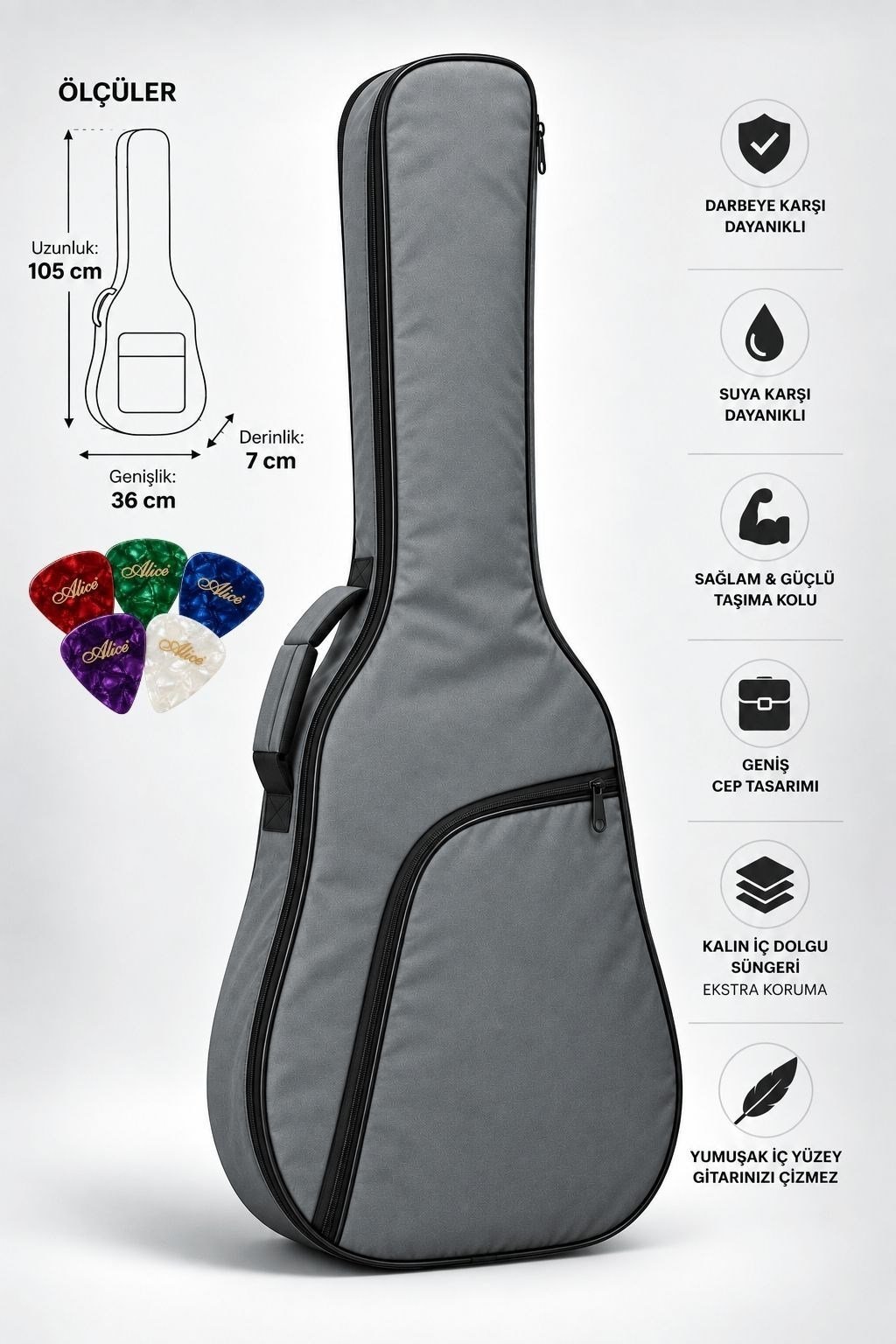 Yankı EGC-37GR Gri Elektro Gitar Kılıfı Kalın Pedli Suya Dayanıklı Softcase