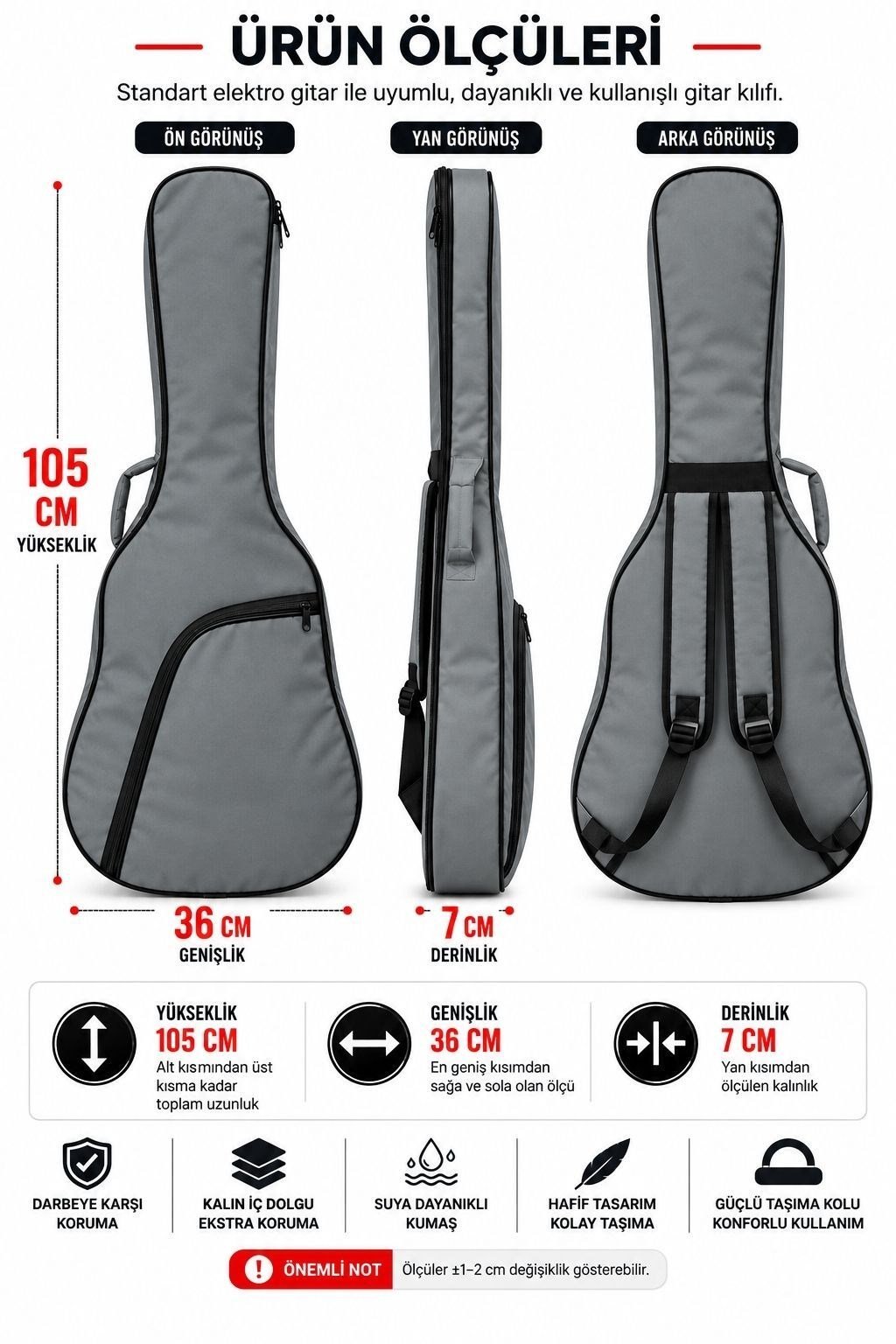 Yankı EGC-37GR Gri Elektro Gitar Kılıfı Kalın Pedli Suya Dayanıklı Softcase