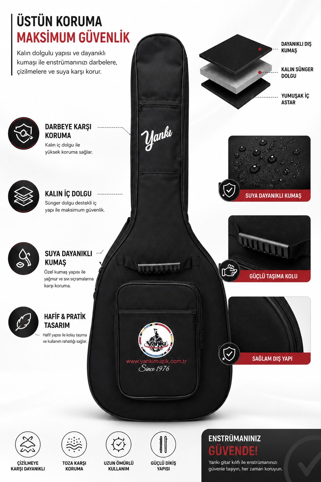 Yankı EGC-38 Elektro Gitar Kılıfı Dolgulu Suya Dayanıklı Gitar Çantası Softcase