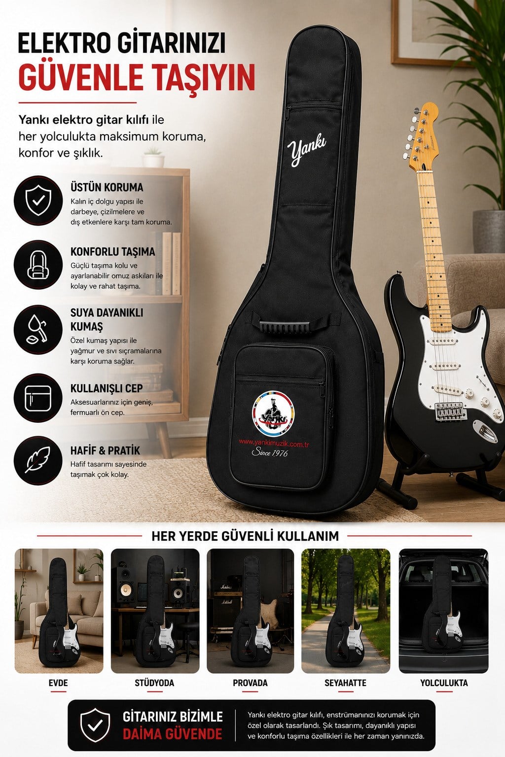 Yankı EGC-38 Elektro Gitar Kılıfı Dolgulu Suya Dayanıklı Gitar Çantası Softcase