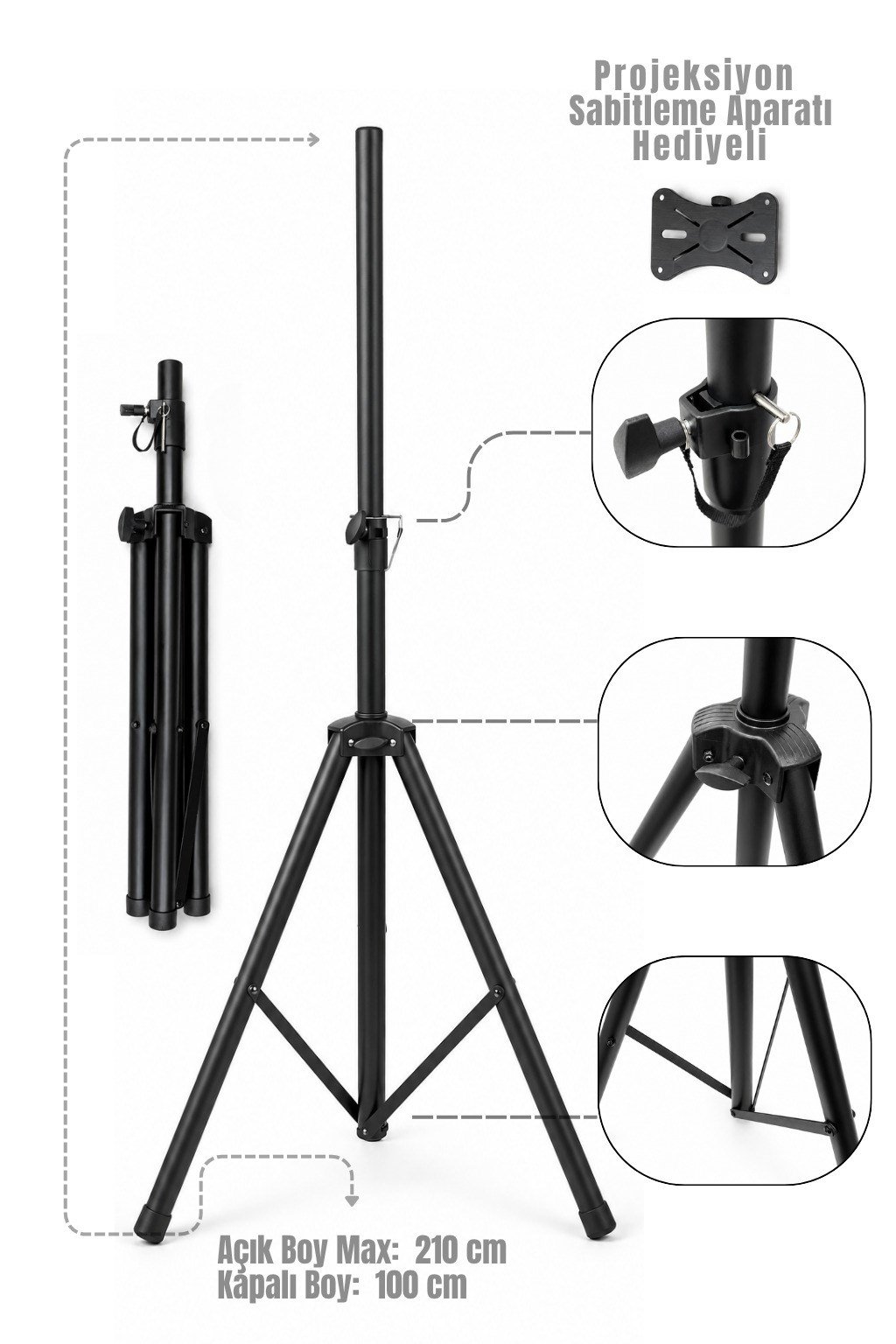 Yankı HS-20 Hoparlör Sehpası Kabin Hoparlör Standı 210 cm Pimli Ayarlı Projeksiyon Aparatlı