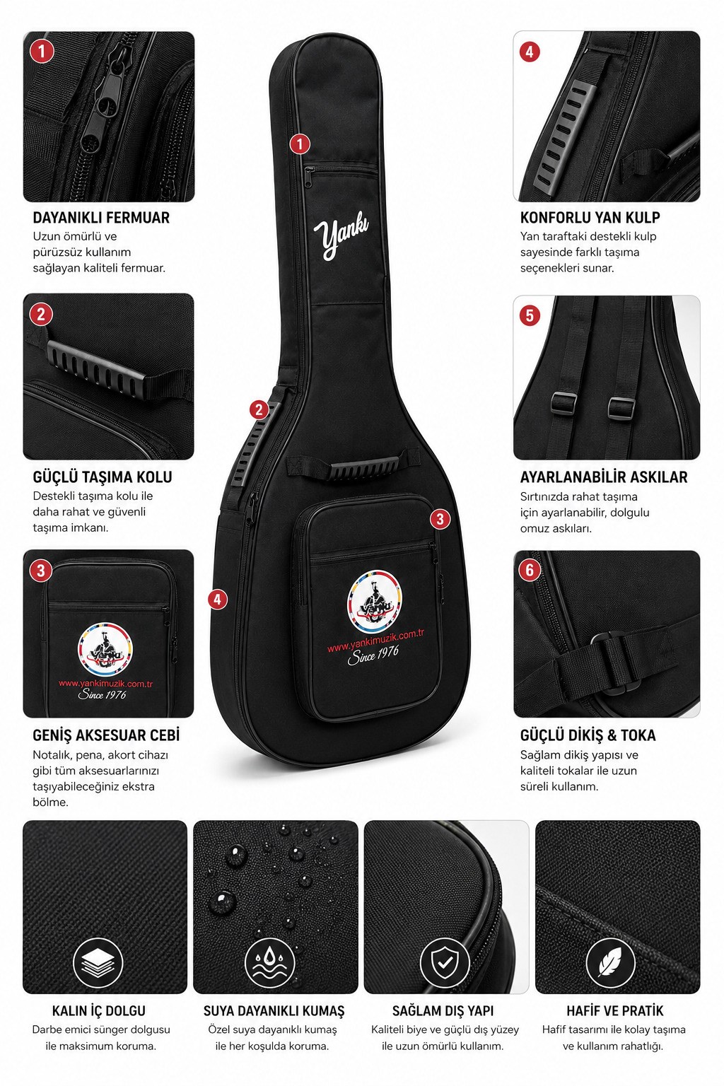 Yankı KGC-38 Klasik Gitar Kılıfı 4/4 Tam Boy Dolgulu Suya Dayanıklı Gitar Çantası Softcase