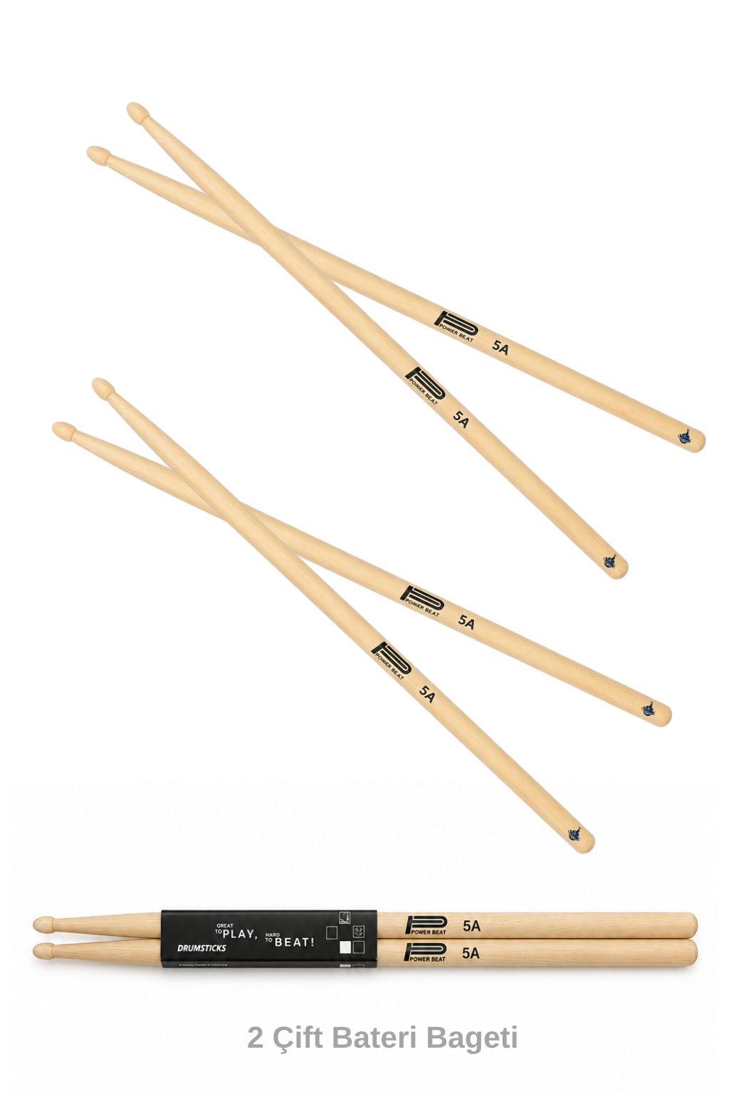 Yankı Powerbeat 5A Hickory Bateri Bageti 2'li Paket Profesyonel Drum Stick Seti