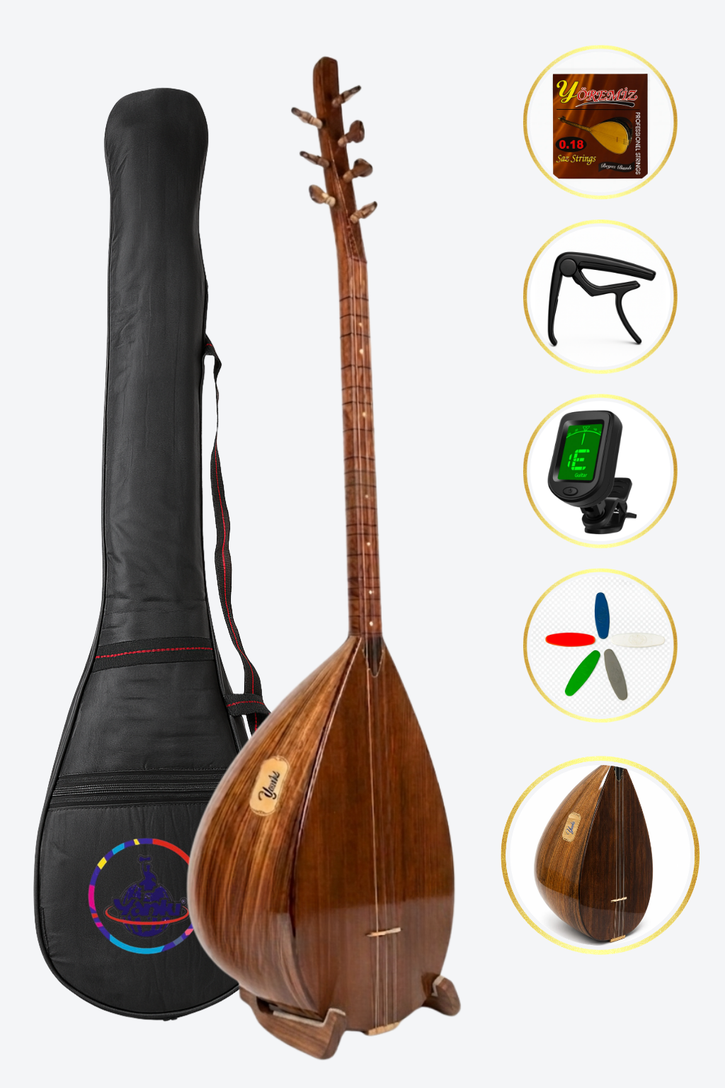 Yankı YB-40CP Kısa Sap Bağlama Profesyonel Ceviz Saz (Kılıf, Tel, Mızrap Hediyeli)