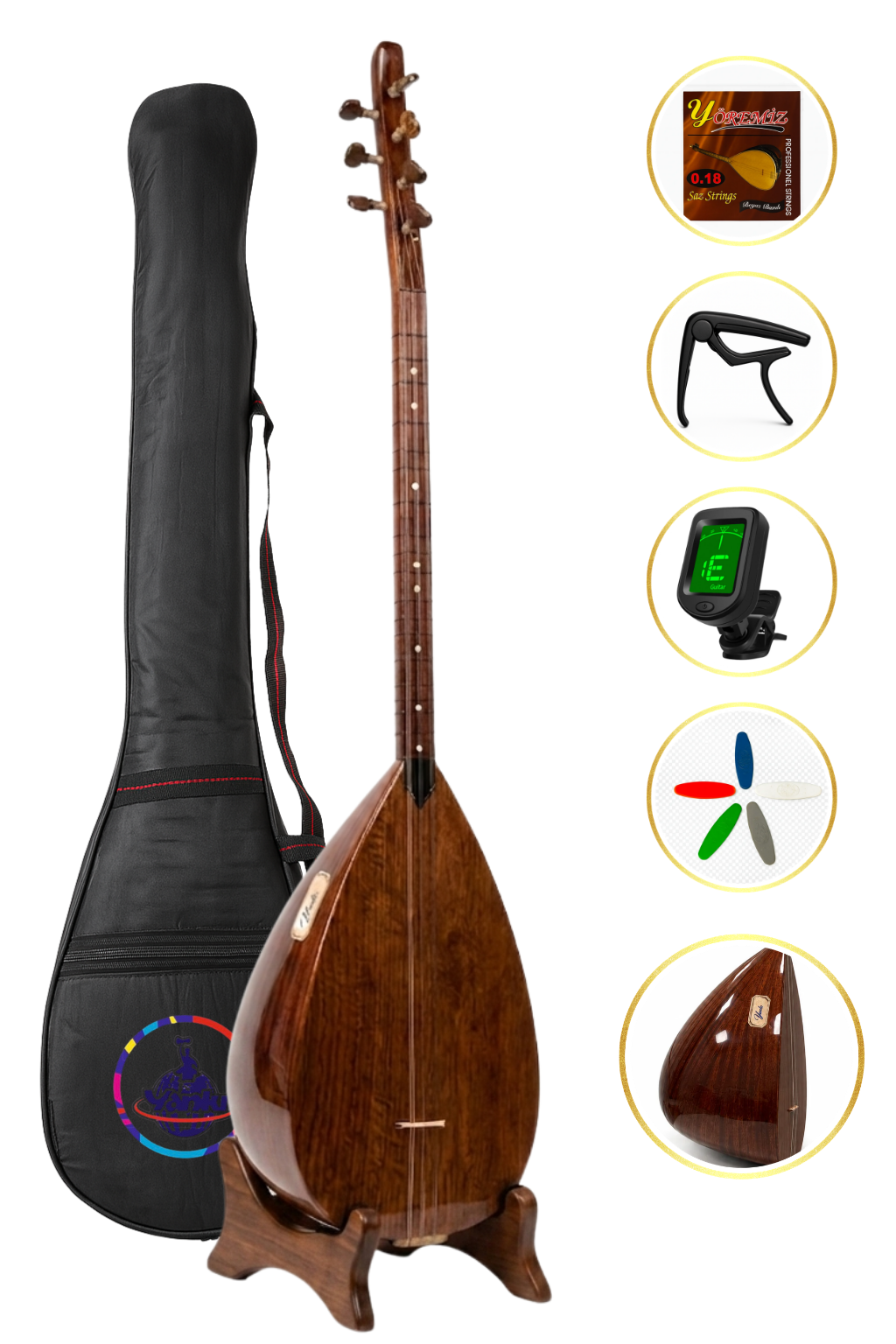 Yankı YB-40MP Kısa Sap Bağlama Profesyonel Maun Saz (Kılıf, Tel, Mızrap Hediyeli)