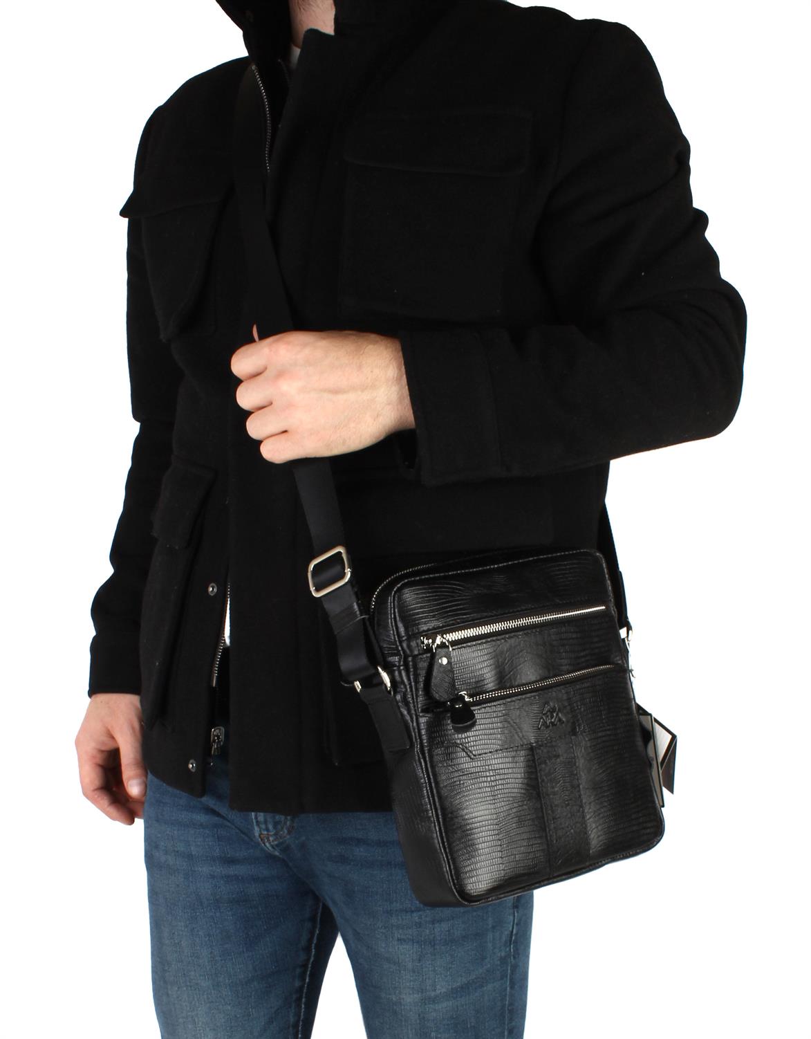 Aka Deri Düz Siyah Omuzdan Askılı Çanta 393