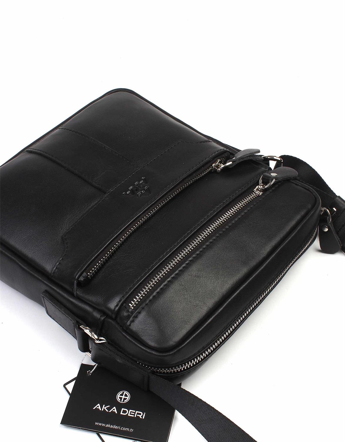 Aka Deri Düz Siyah Omuzdan Askılı Çanta 393