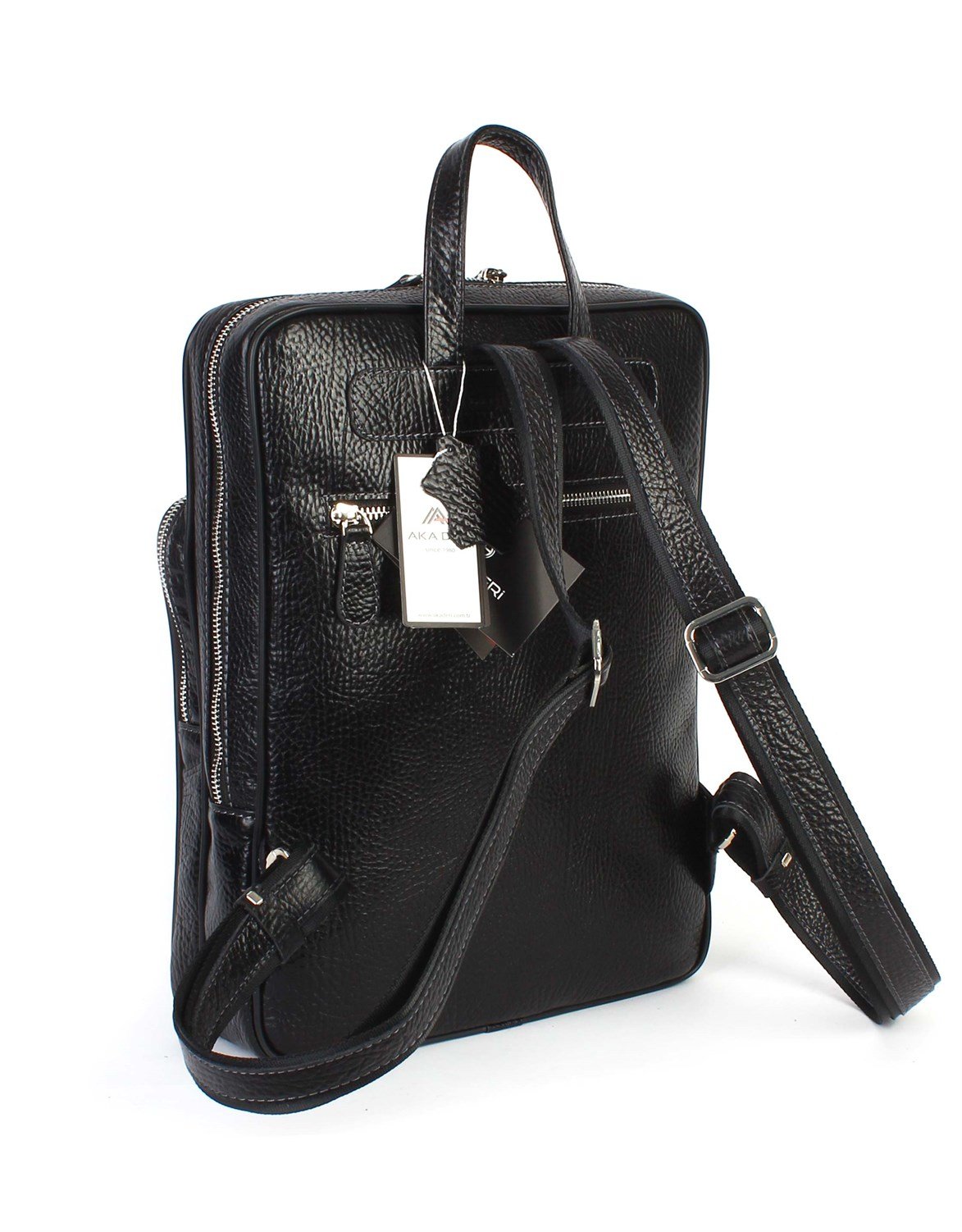 Aka Deri Siyah Sırt Çantası 905 60