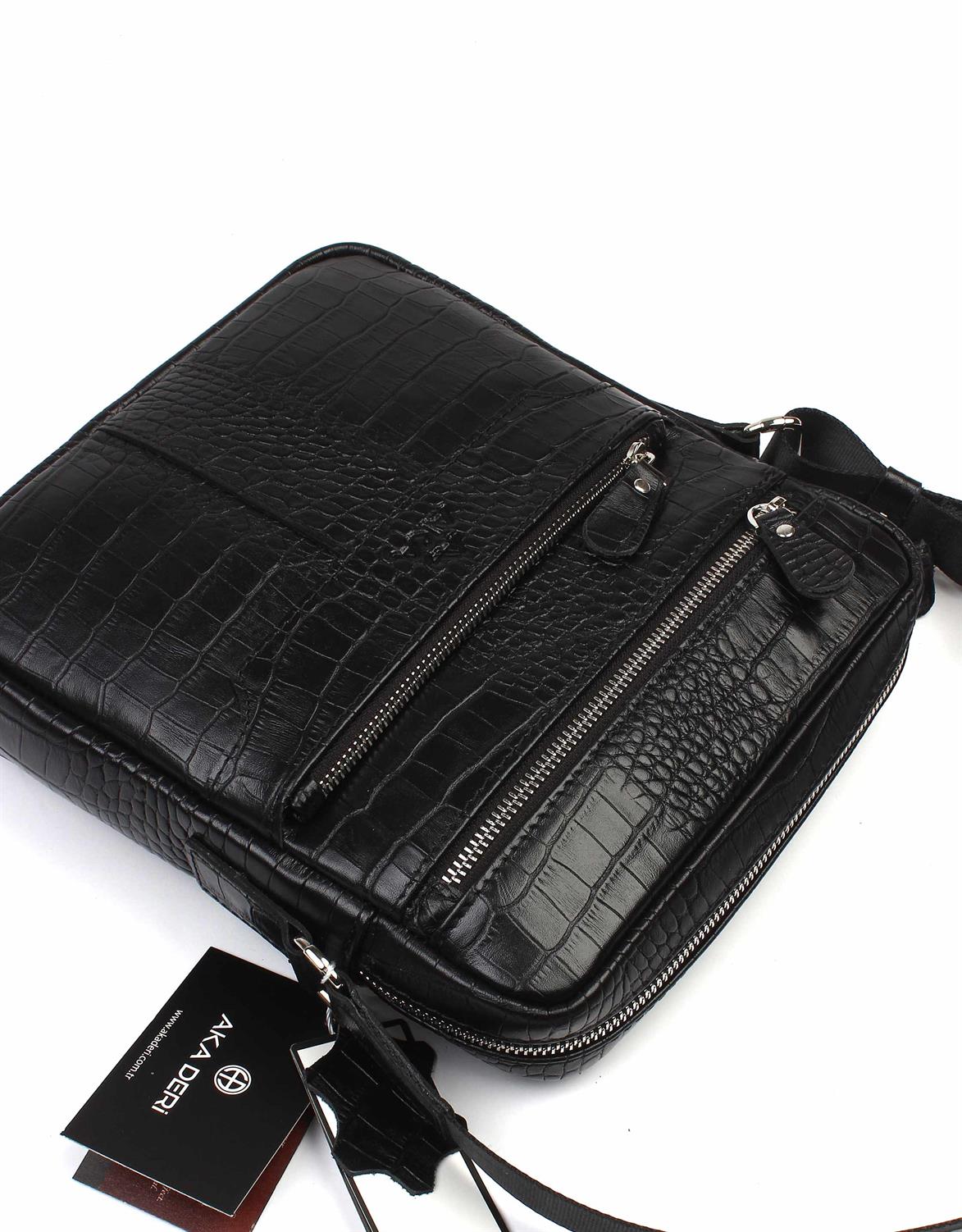 Aka Deri Timsah Siyah Omuzdan Askılı Çanta 393