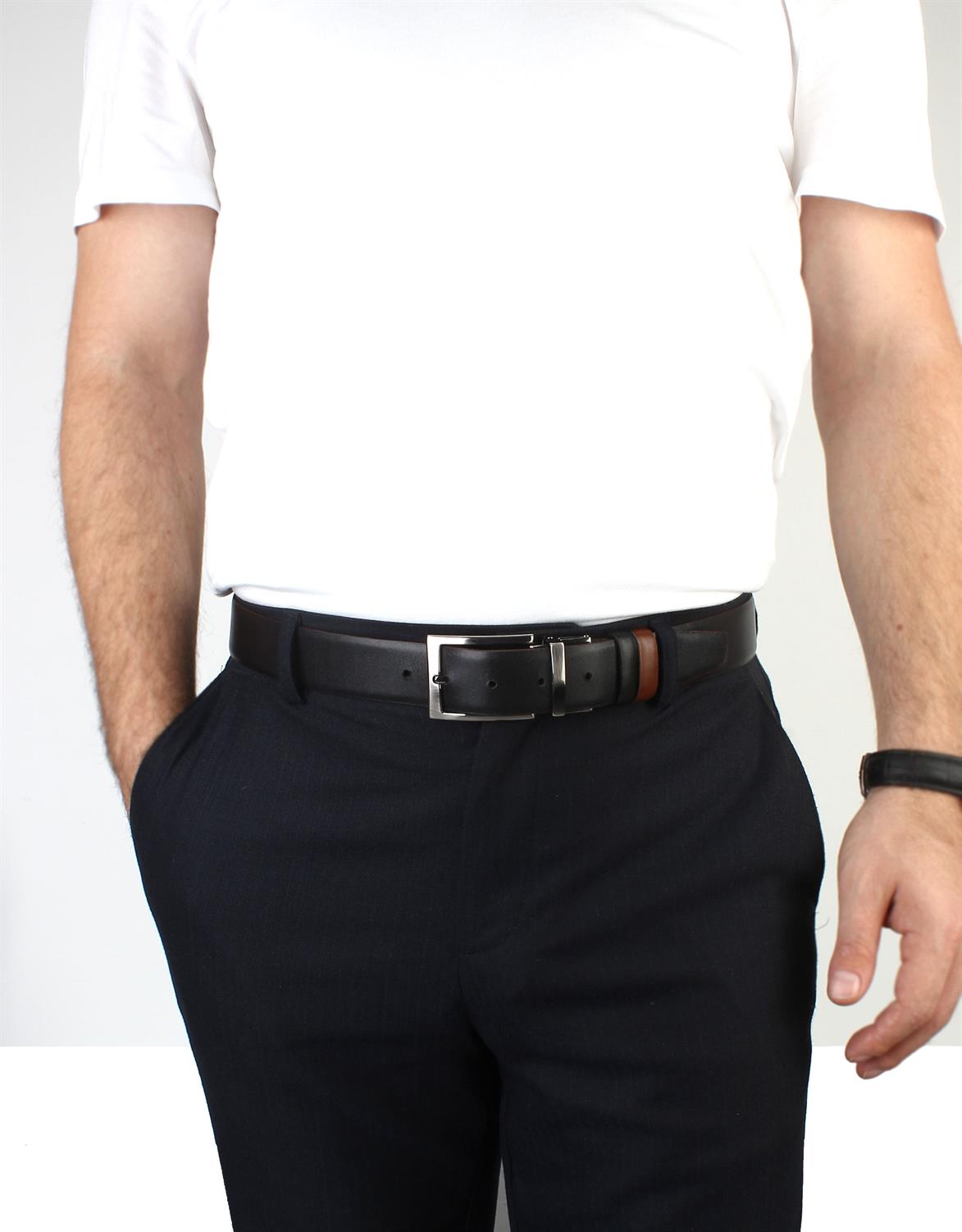 Çift Taraflı Deri Klasik Erkek Kemeri s8004