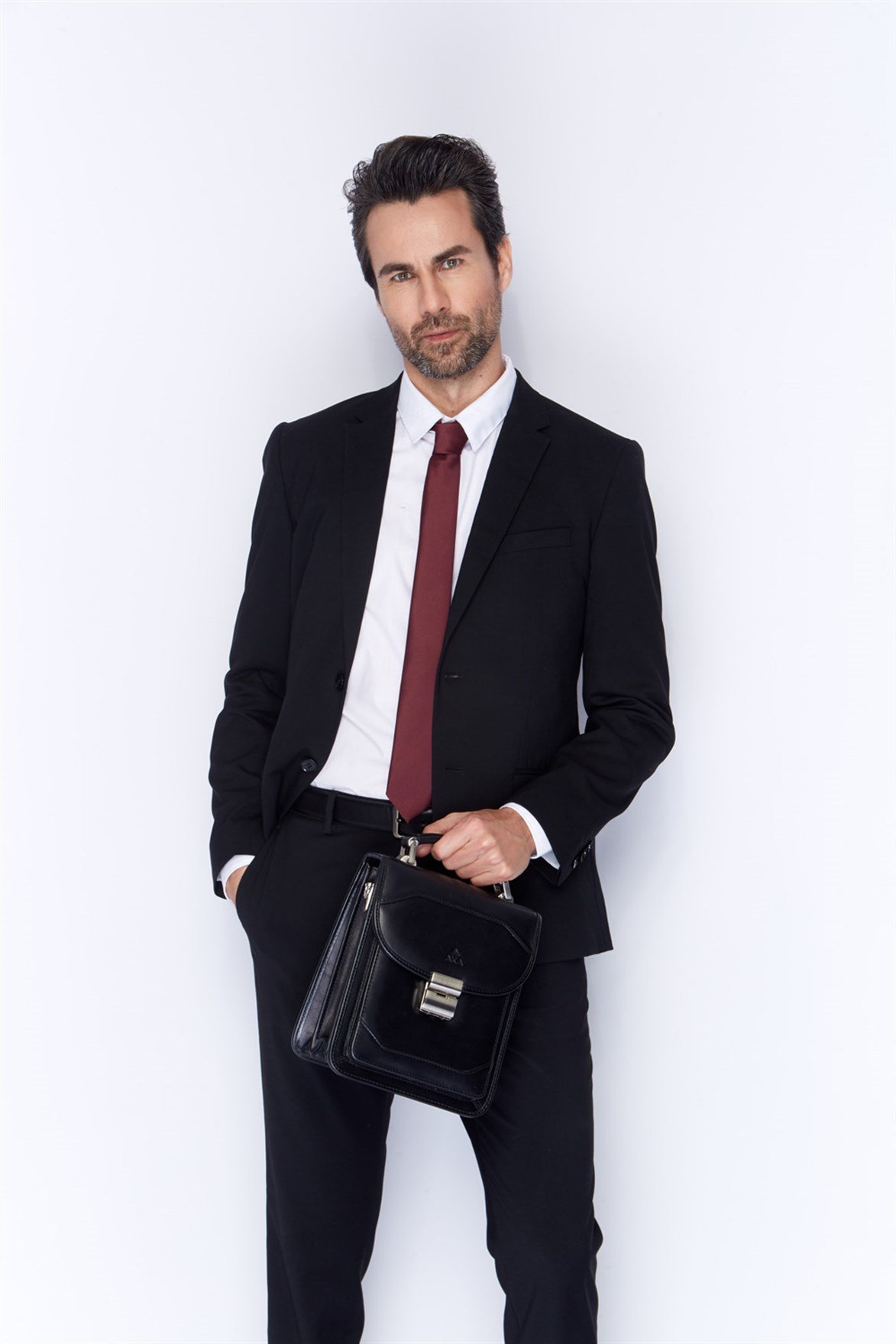 Düz Siyah - Deri Portföy Çantası 300