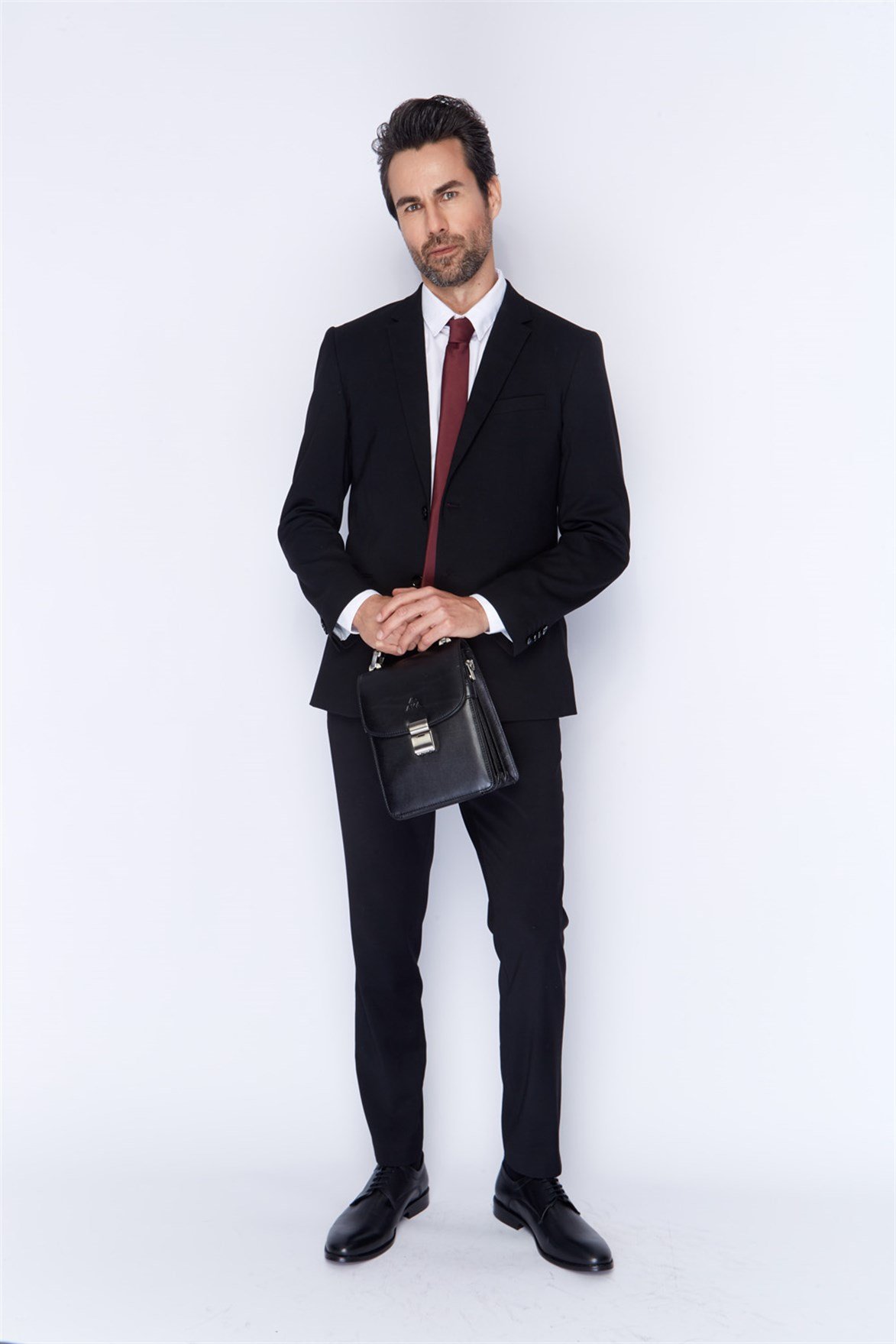 Düz Siyah Deri Portföy Çantası (301-1) 