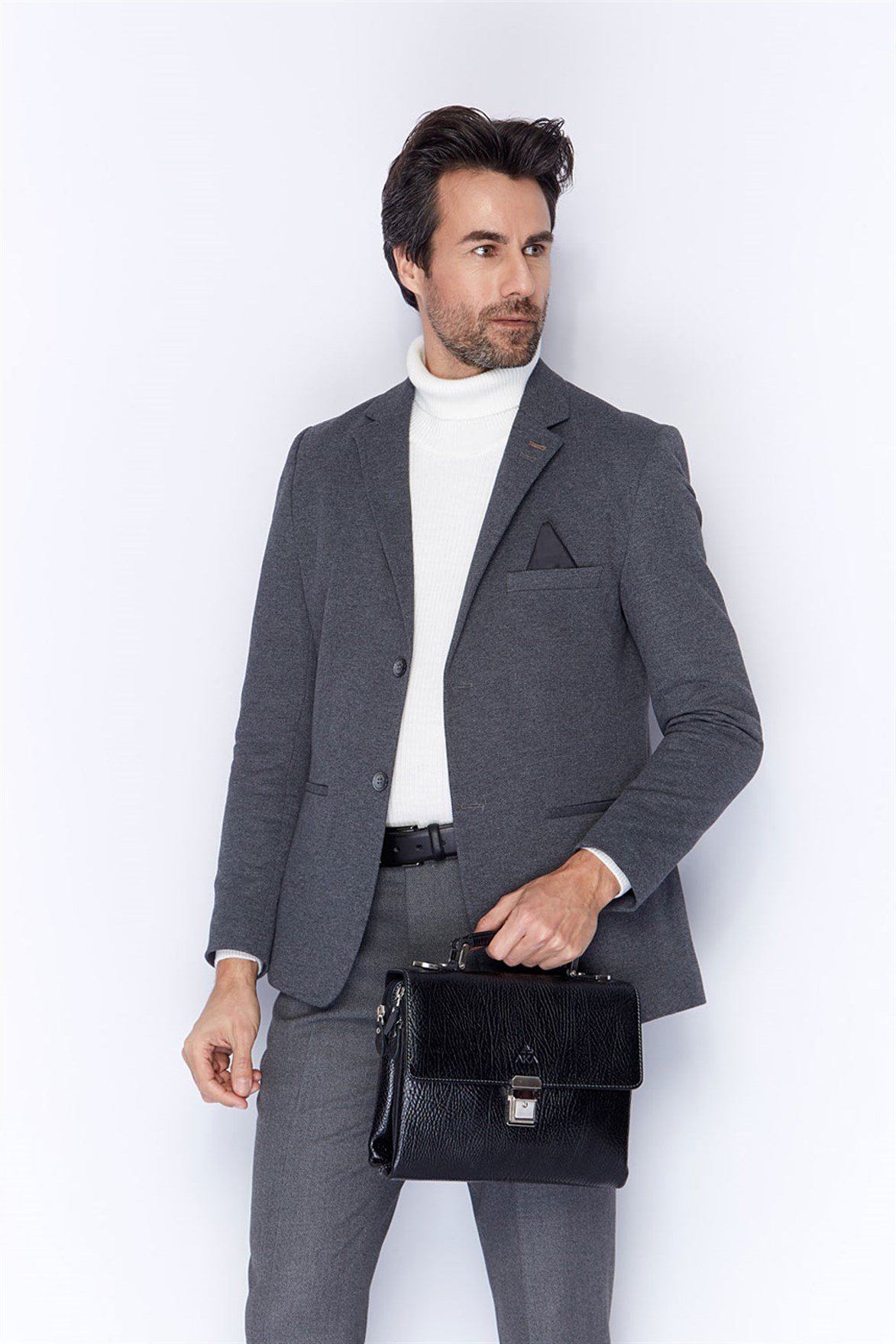 Düz Siyah - Deri Portföy Çantası 350