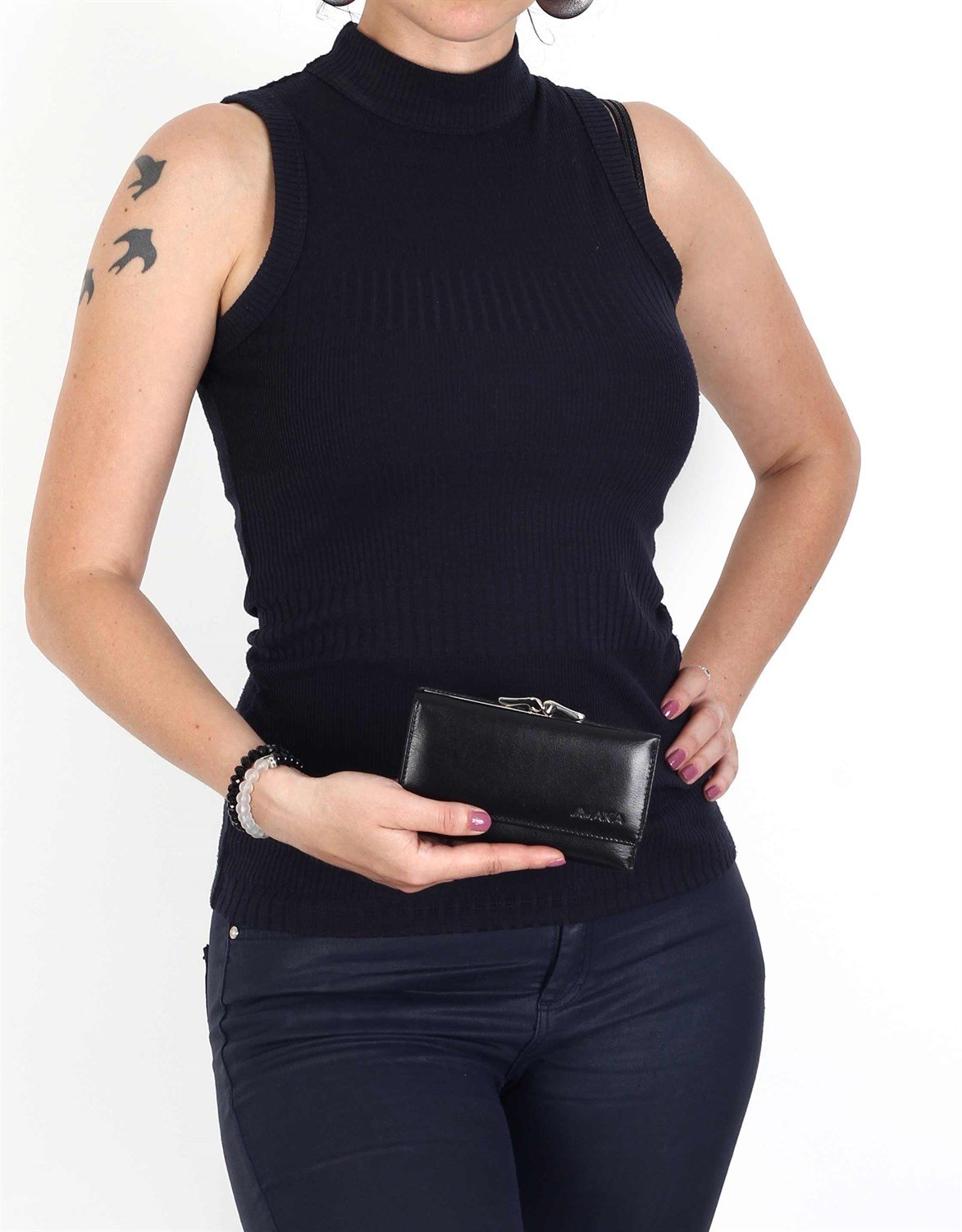 Düz Siyah Hakiki Deri Kadın Cüzdanı (423-1)