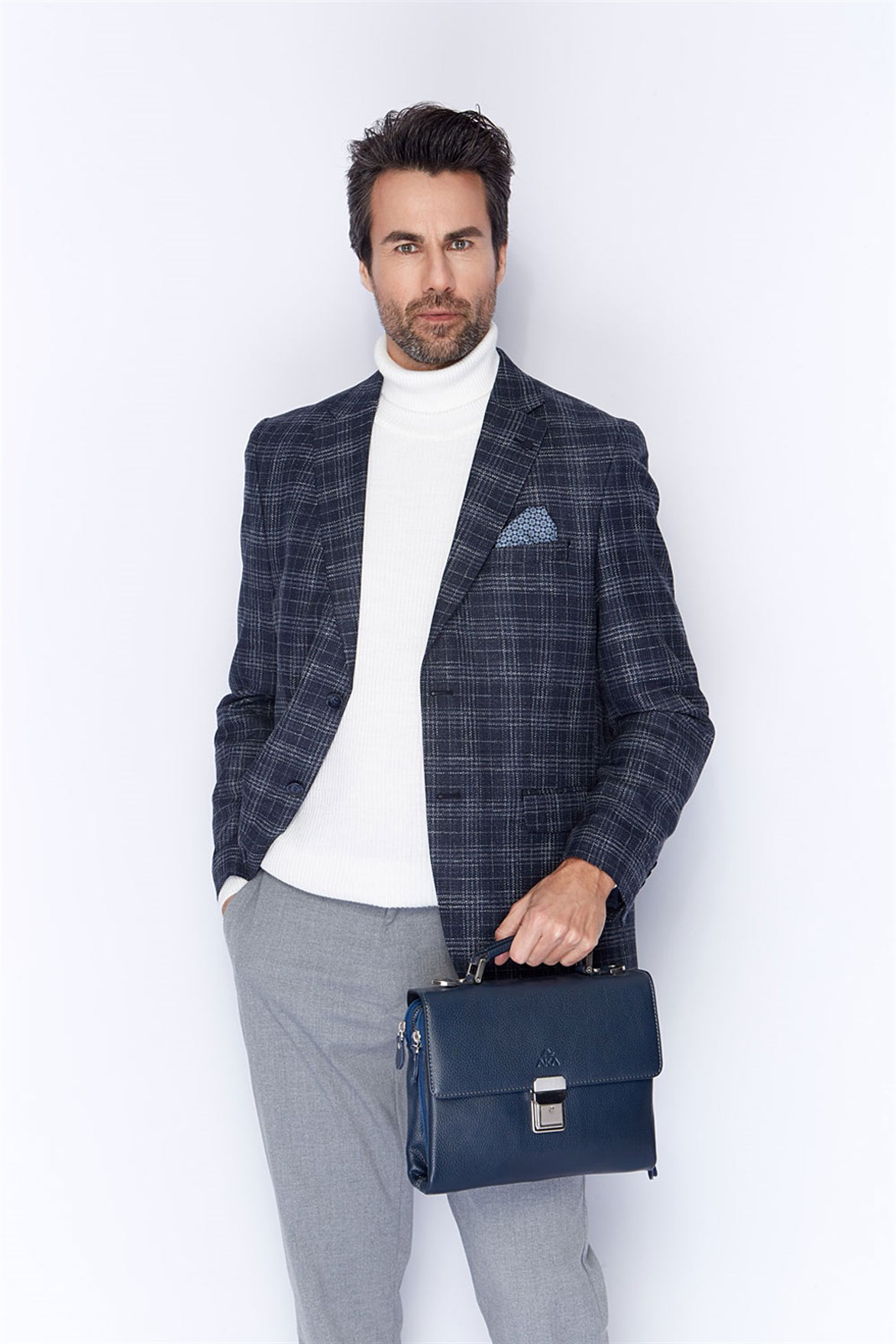 Floter Lacivert - Deri Portföy Çantası 350