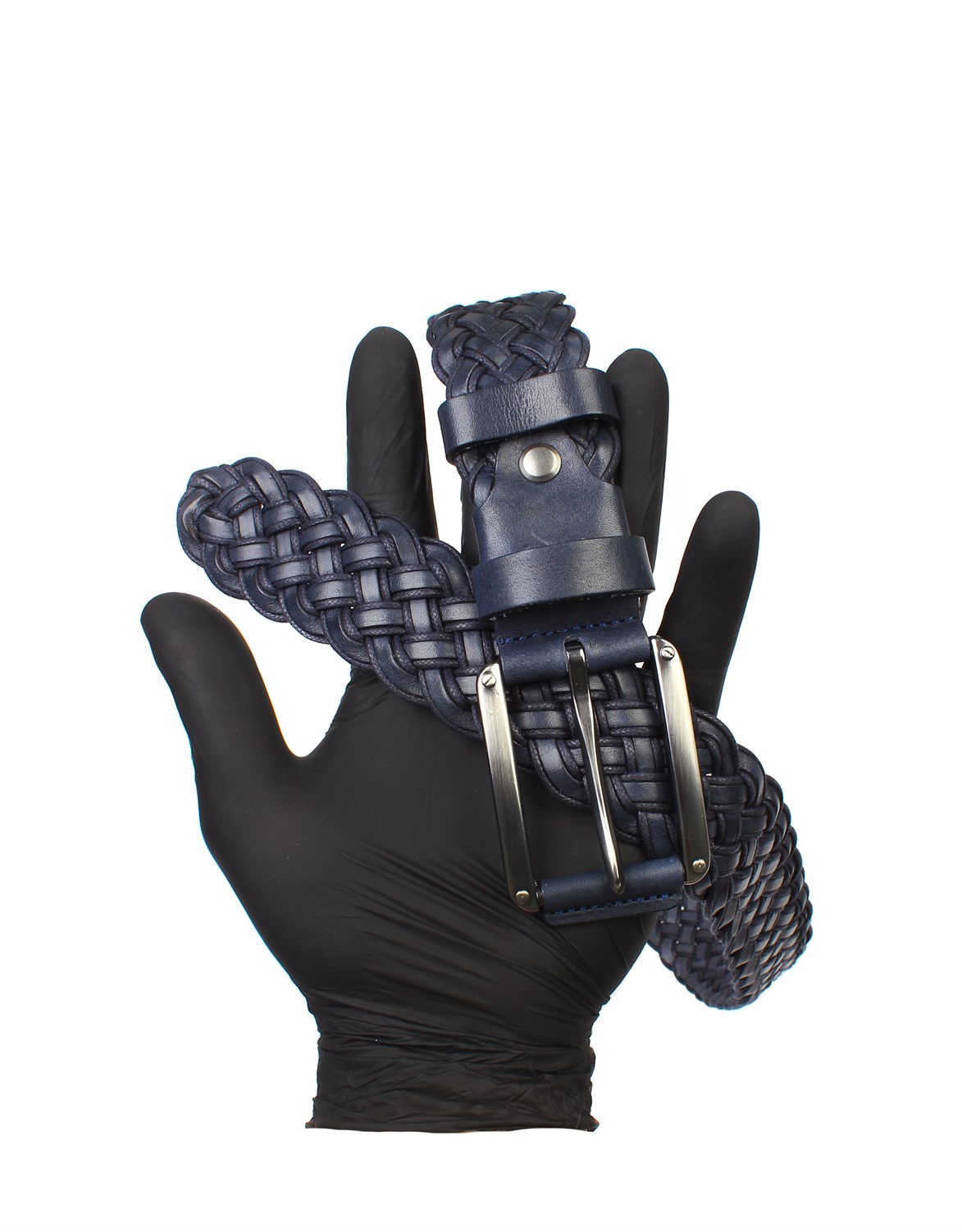 Lacivert Örgülü Spor Deri Kemer