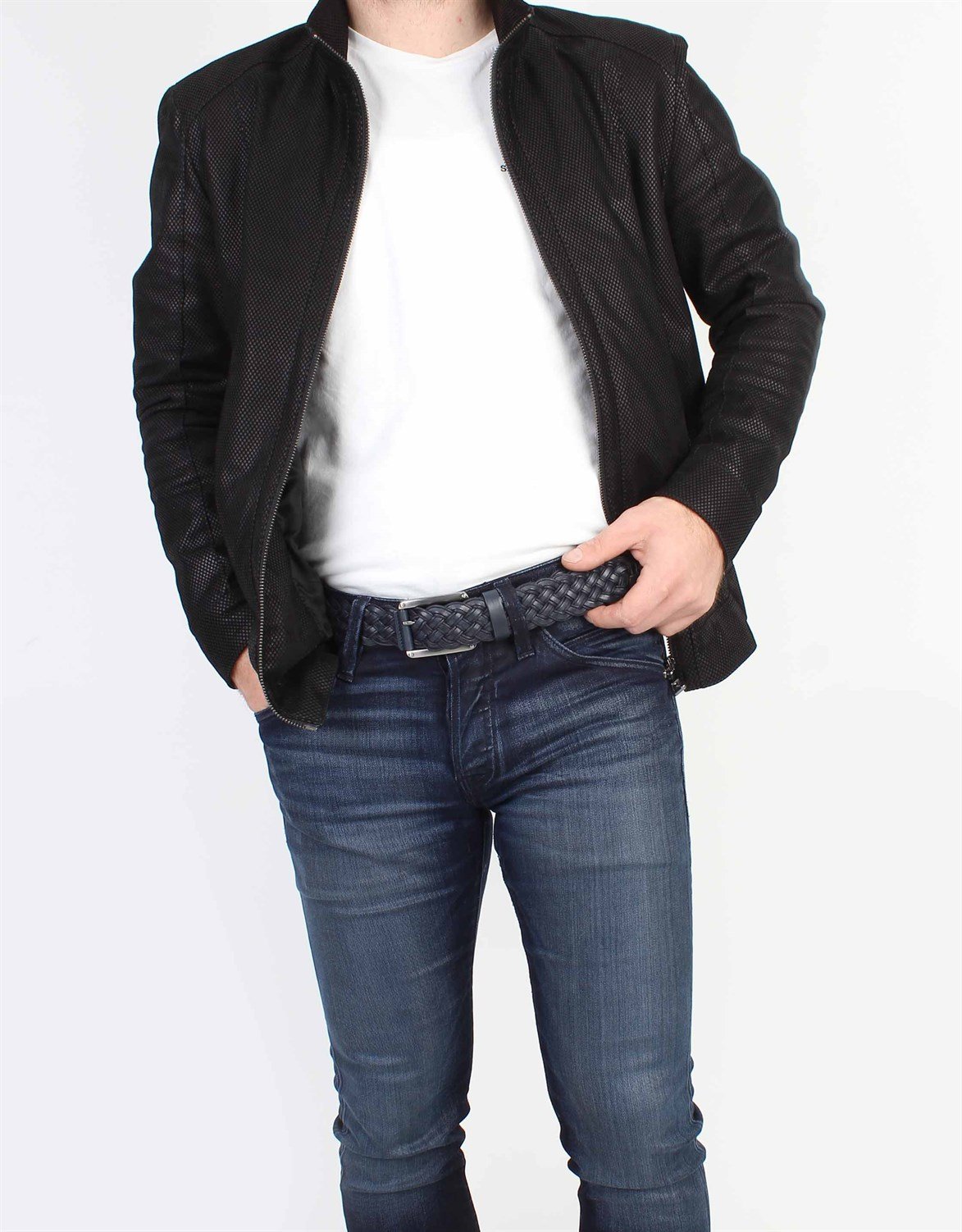 Lacivert Örgülü Spor Deri Kemer