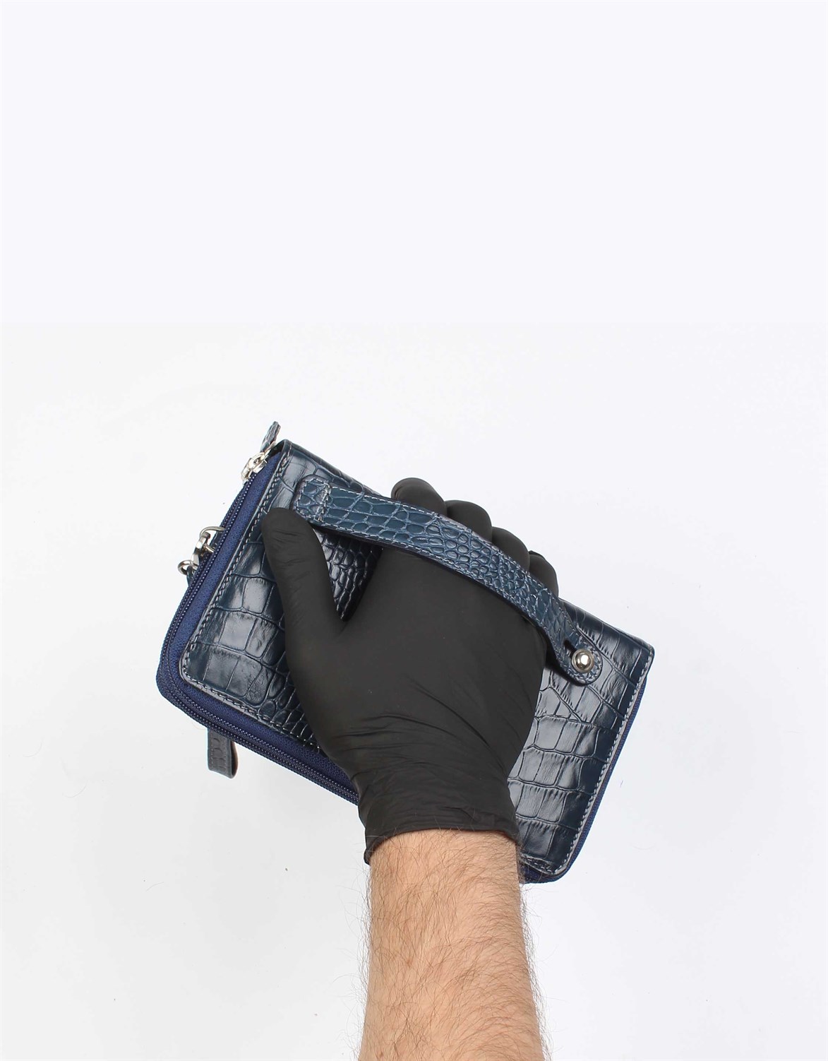 Lacivert Timsah Desenli - Deri El Çantası 331