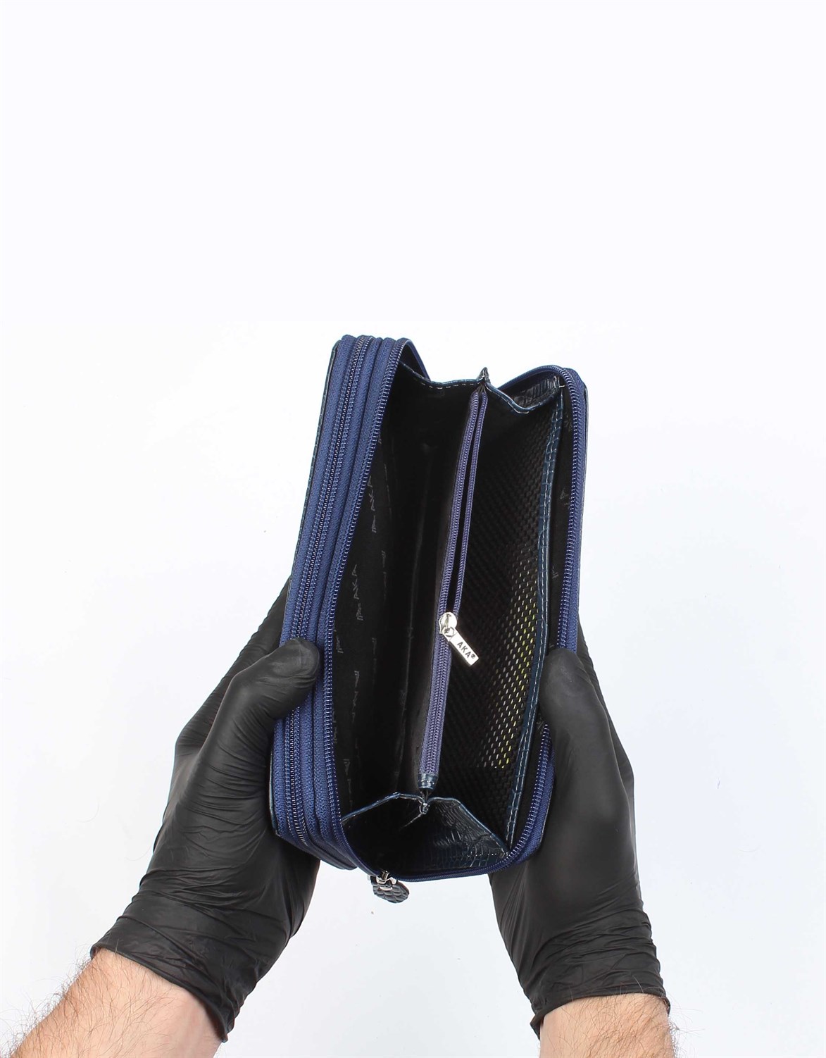 Lacivert Timsah Desenli - Deri El Çantası 331