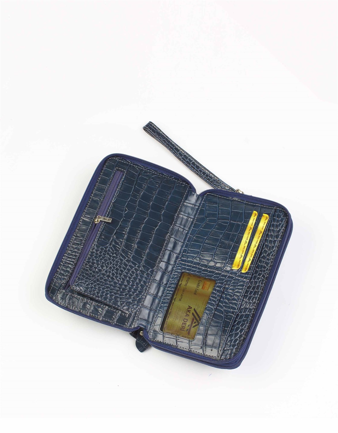 Lacivert Timsah Desenli - Deri El Çantası 331