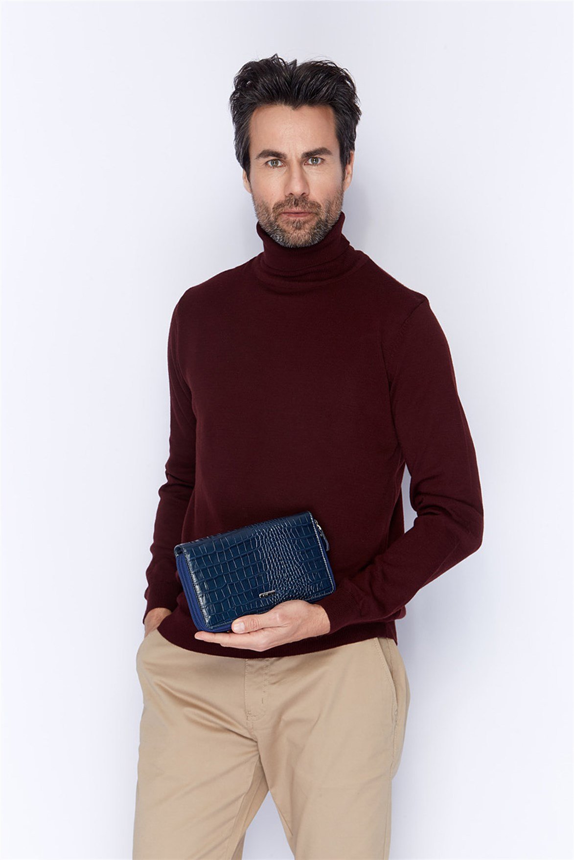 Lacivert Timsah Desenli - Deri El Çantası 331