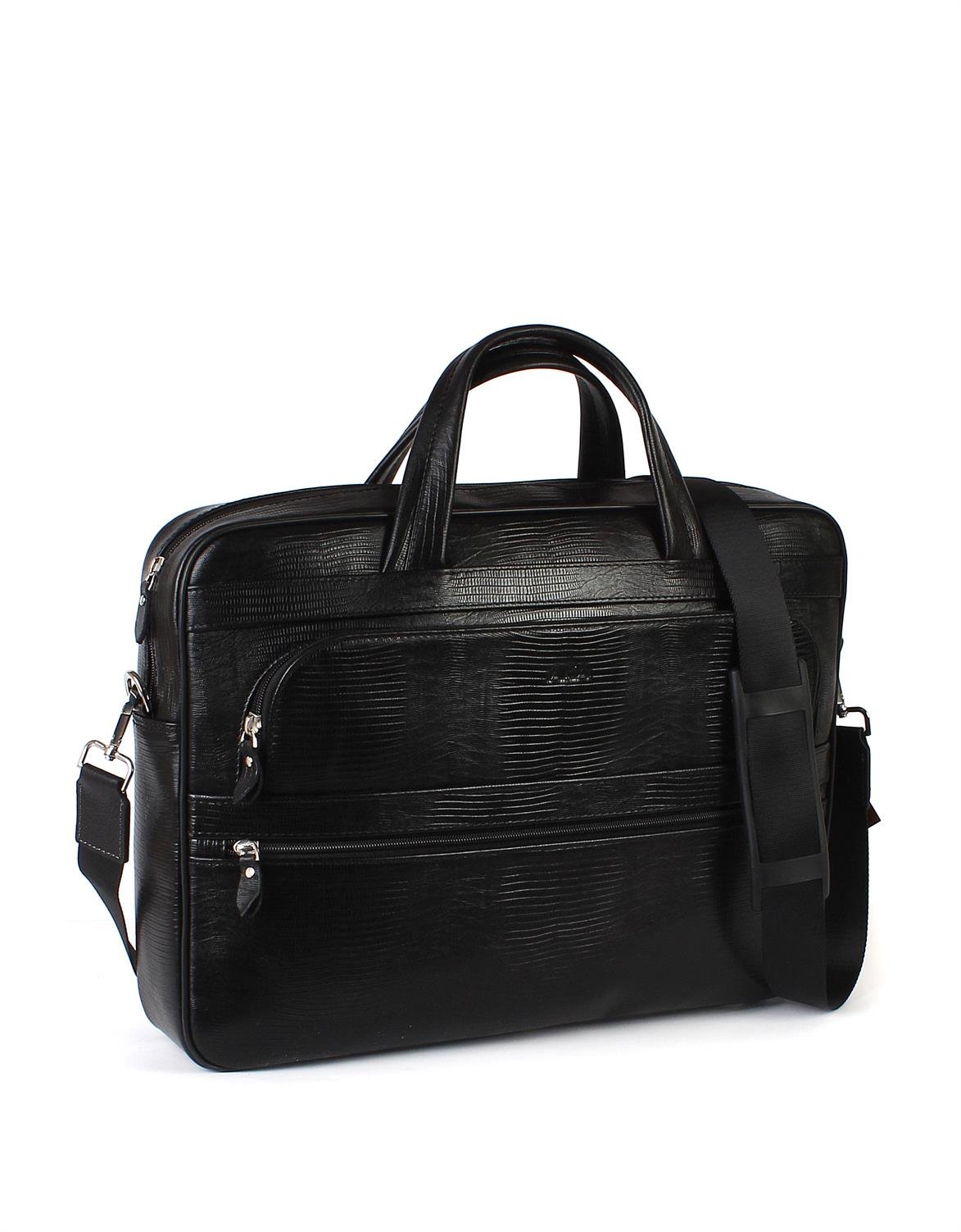 Lazer Desenli Siyah Deri Evrak Çantası Taba 247 10