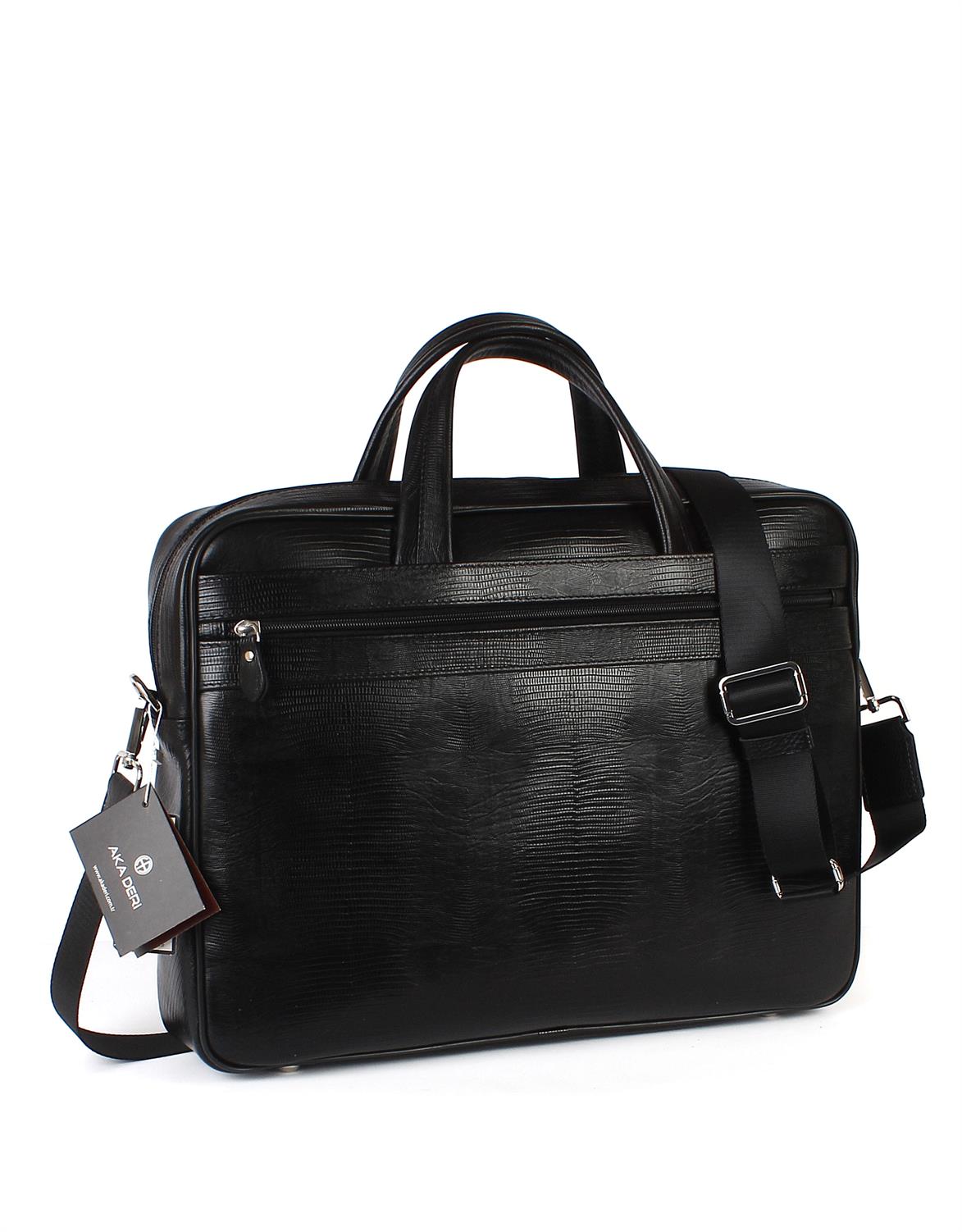 Lazer Desenli Siyah Deri Evrak Çantası Taba 247 10