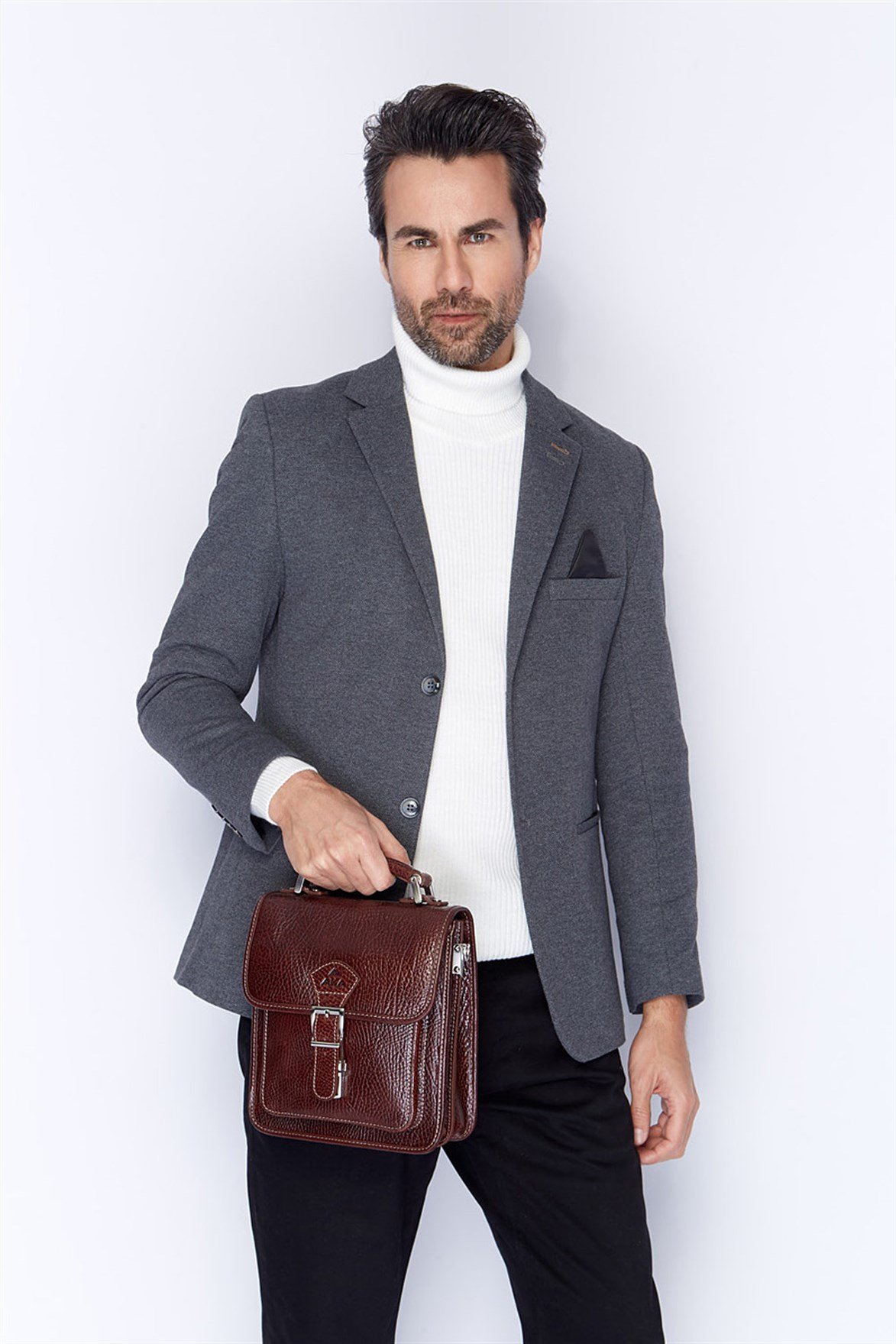 Parlak Kahve - Deri Portföy Çantası 204