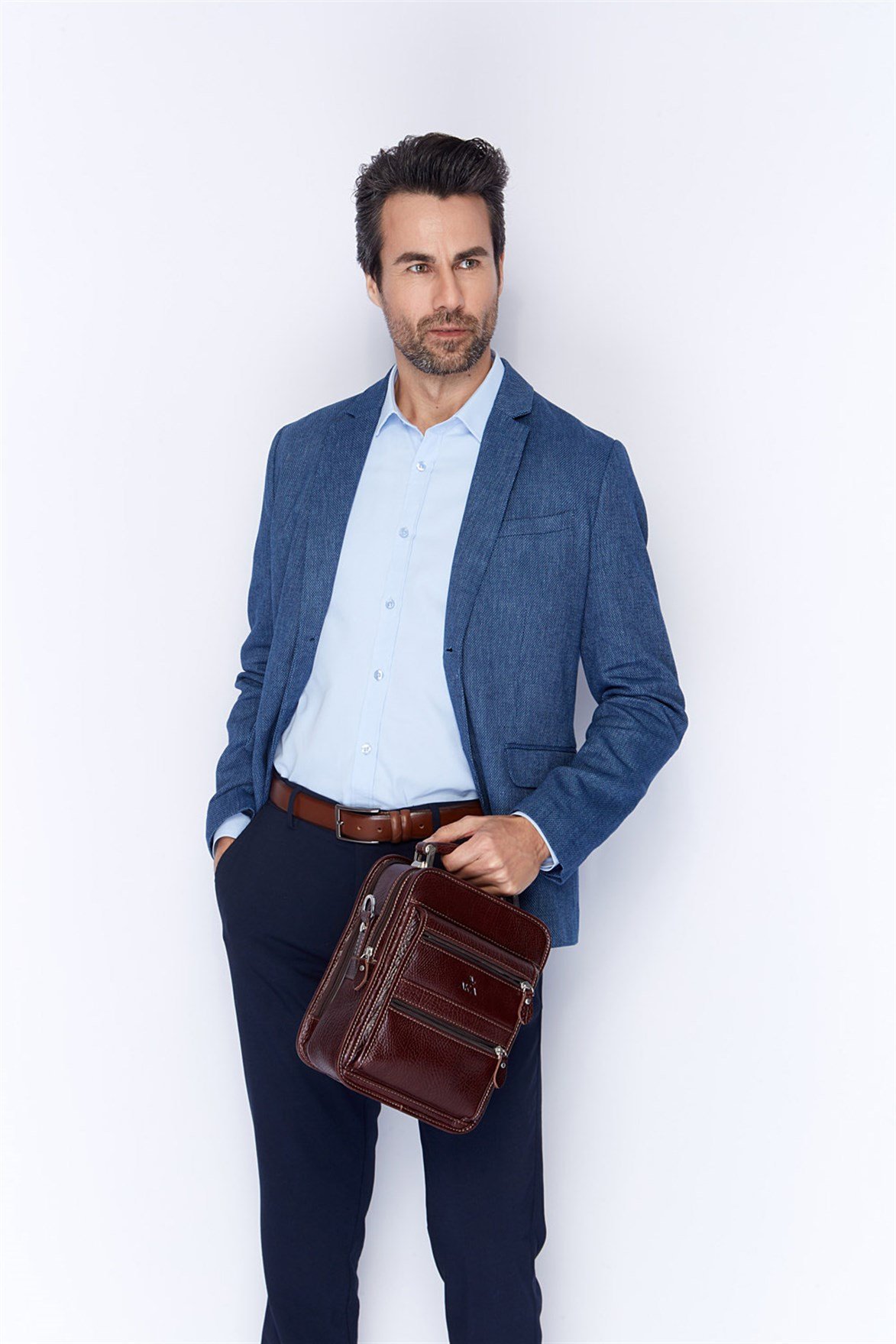 Parlak Kahve - Deri Portföy Çantası 307