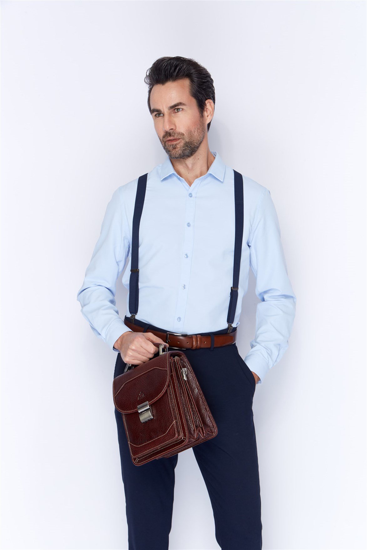 Parlak Kahve - Deri Portföy Çantası 300