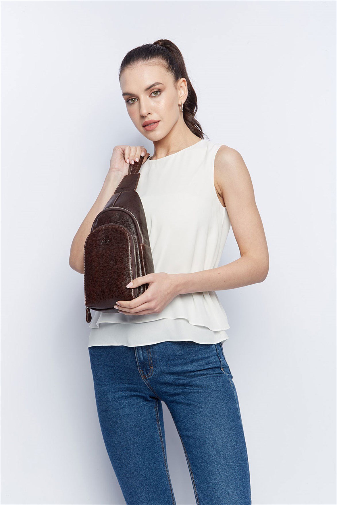 Parlak Kahve - Omuzdan Askılı Deri Çanta 314