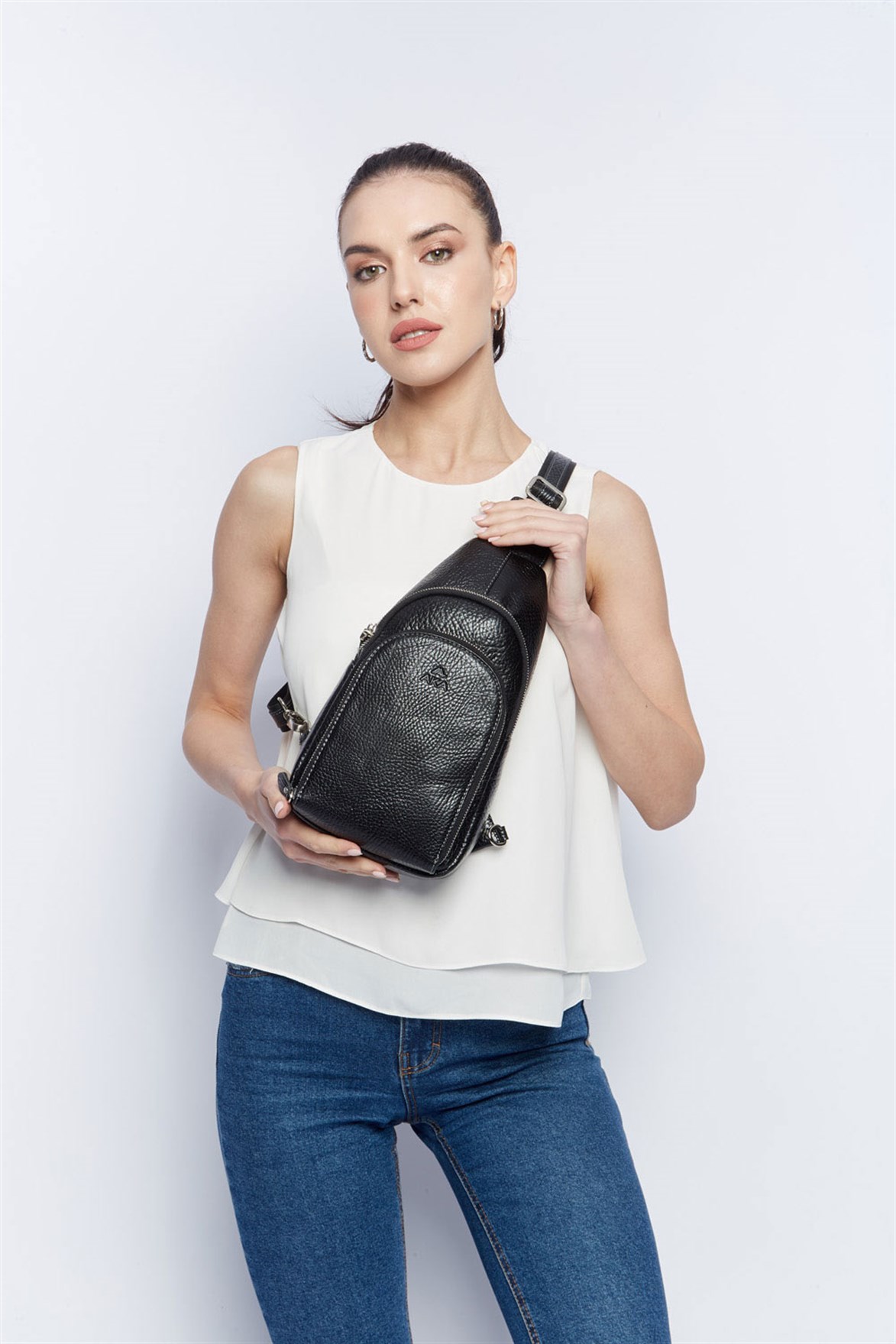 Parlak Siyah - Omuzdan Askılı Deri Çanta 314