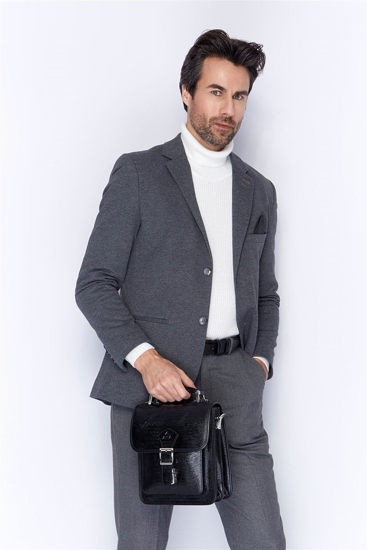 Siyah Lazer Desenli - Deri Portföy Çantası 204