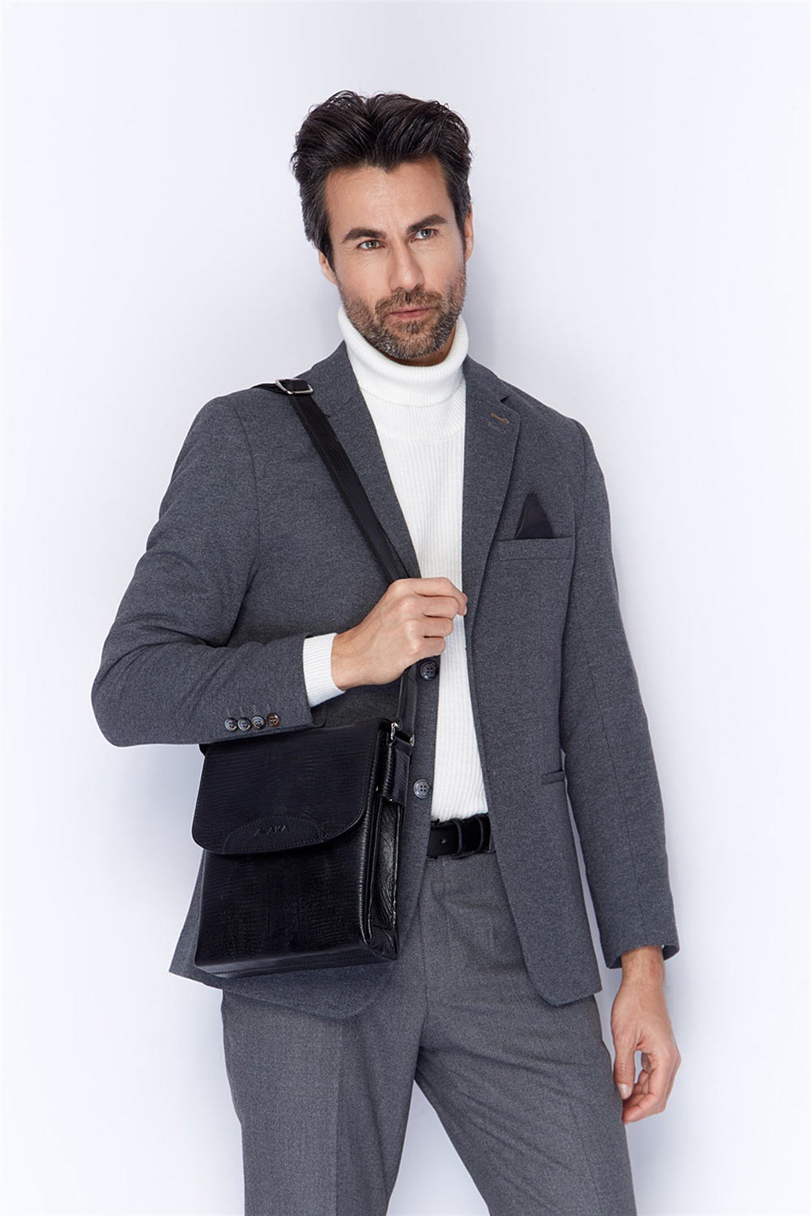 Siyah Lazer Desenli - Omuzdan Askılı Deri Çanta 373