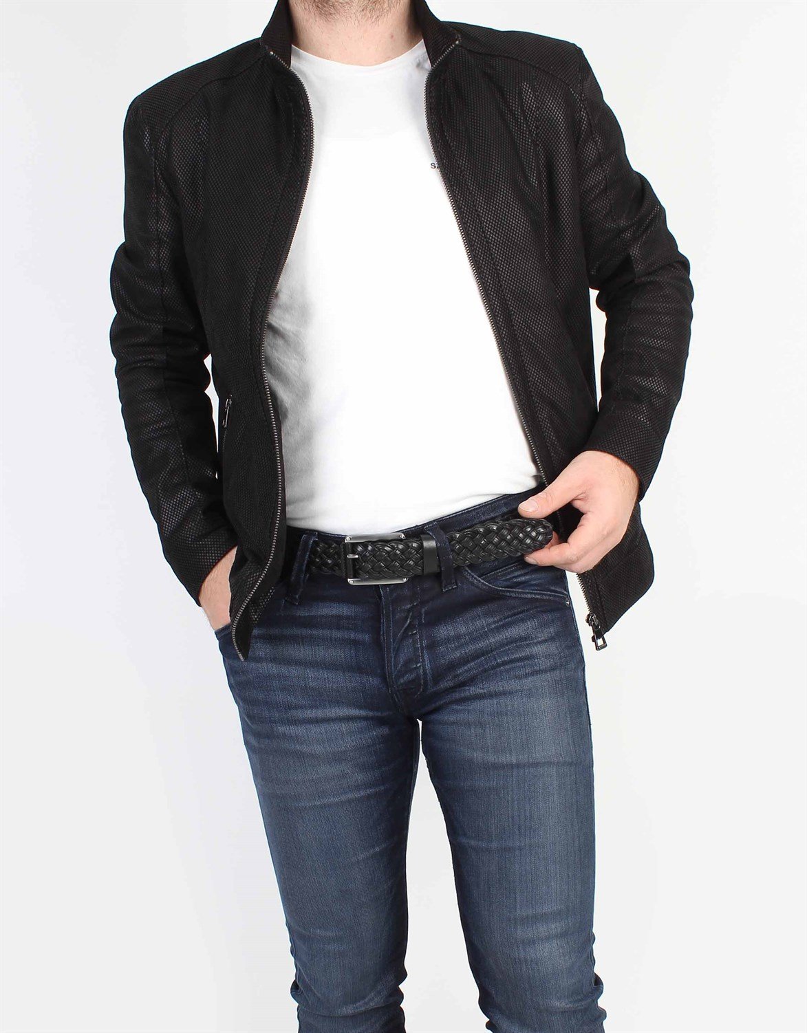 Siyah Örgülü Spor Deri Kemer