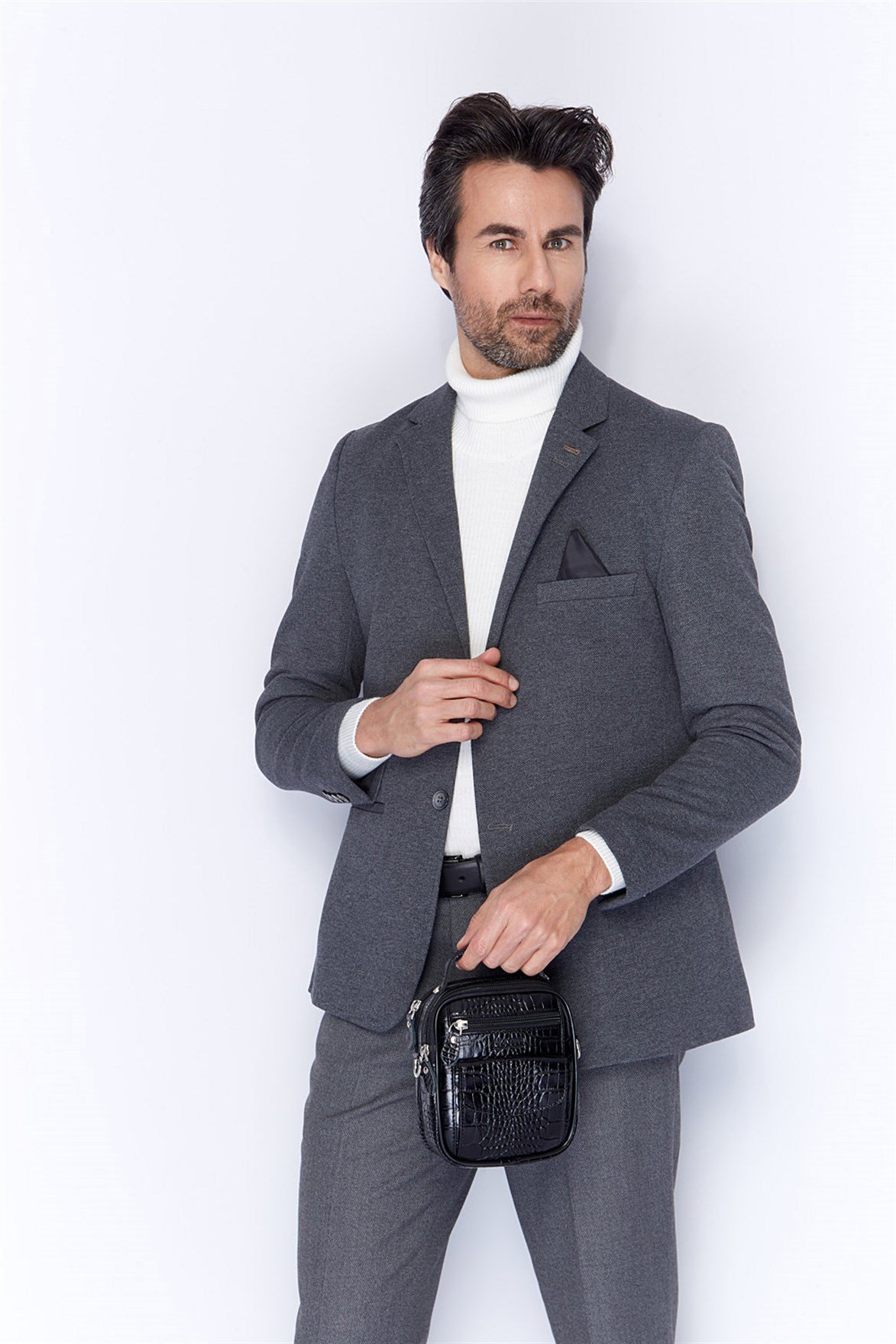 Siyah Timsah Desenli - Deri Portföy Çantası 356