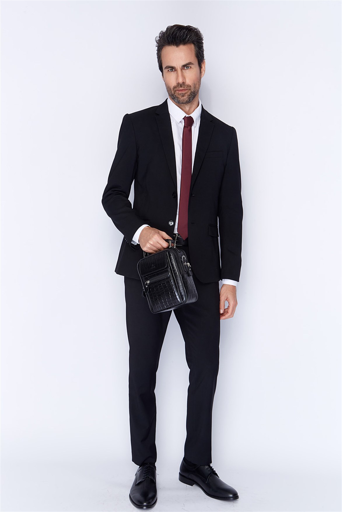 Siyah Timsah Desenli - Deri Portföy Çantası 395