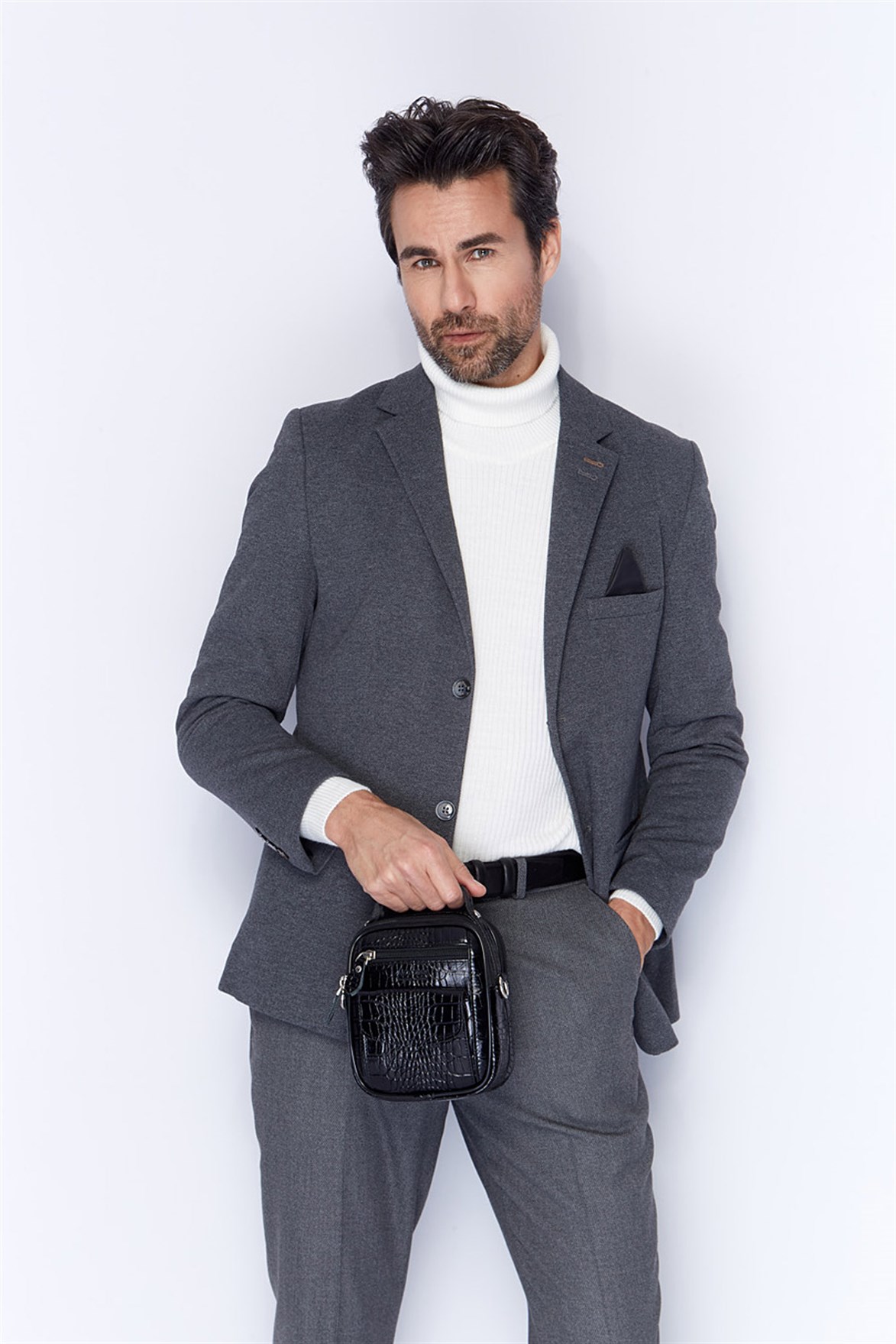 Siyah Timsah Desenli - Deri Portföy Çantası 356