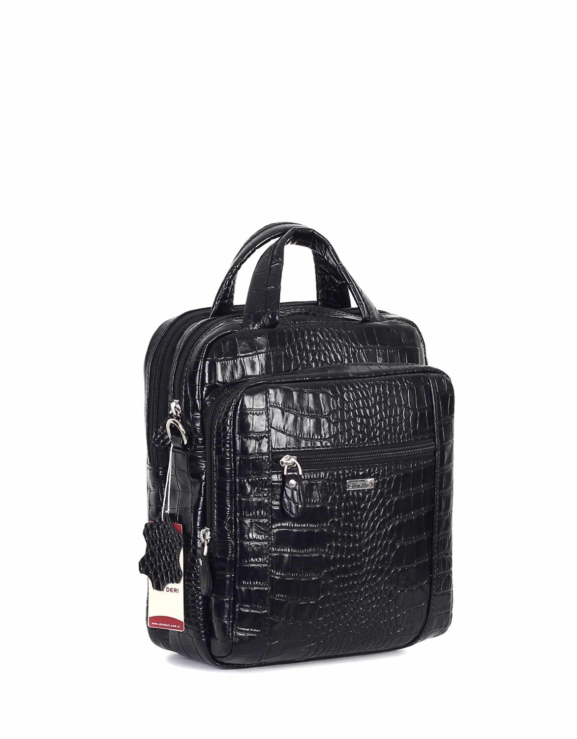 Siyah Timsah Desenli - Deri Portföy Çantası 302