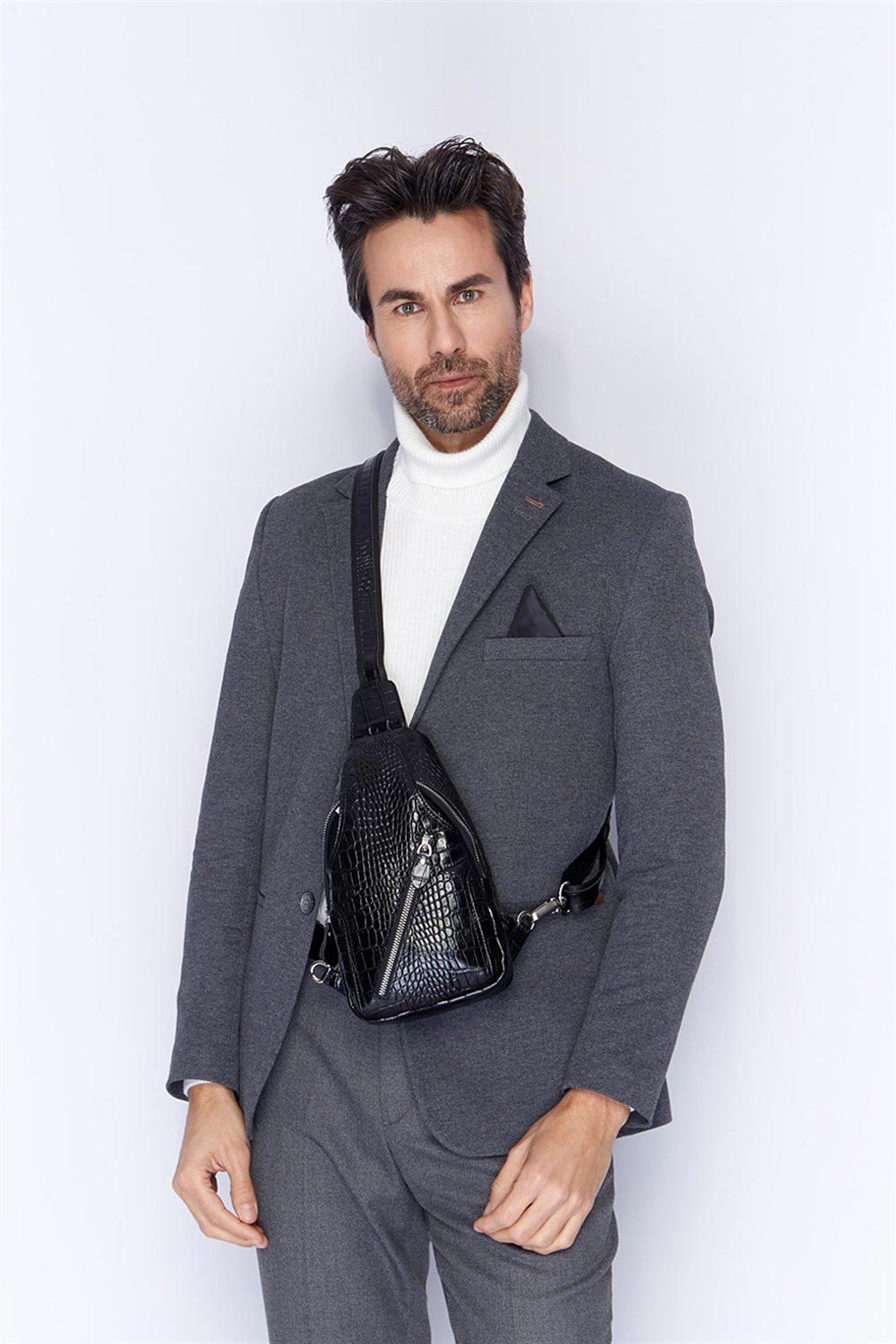 Siyah Timsah Desenli - Omuzdan Askılı Deri Çanta 313