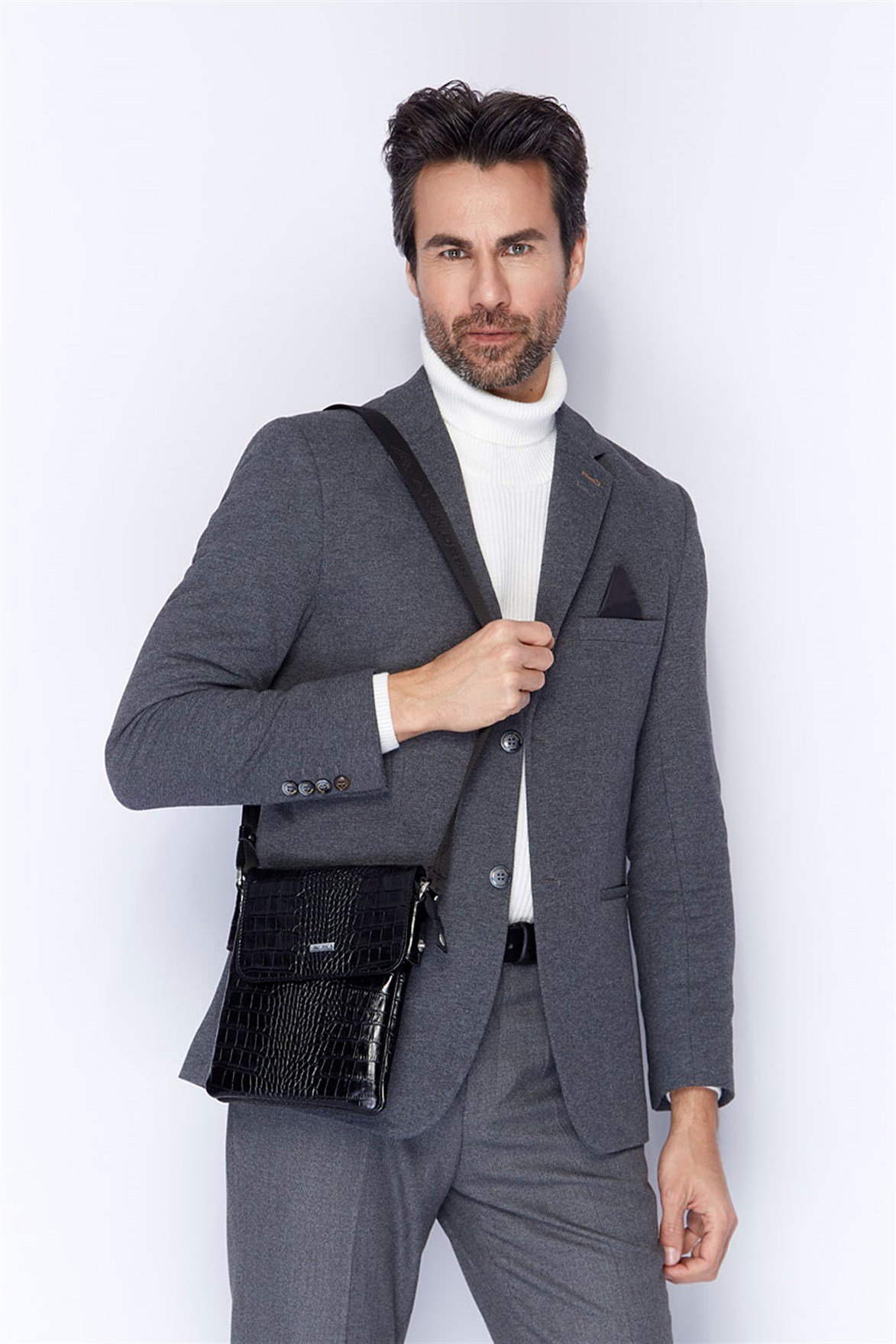 Siyah Timsah Desenli - Omuzdan Askılı Deri Çanta 322