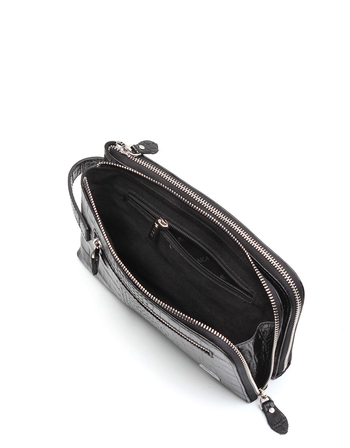 Siyah Timsah Desenli -Deri El Çantası