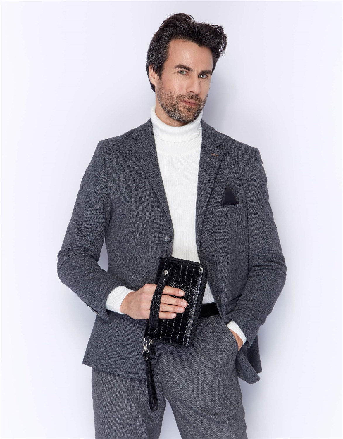 Siyah Timsah Desenli - Deri El Çantası 331