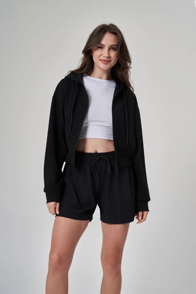 Exuma Kadın Fermuarlı Siyah Sweatshirt 1529109-SİYAH