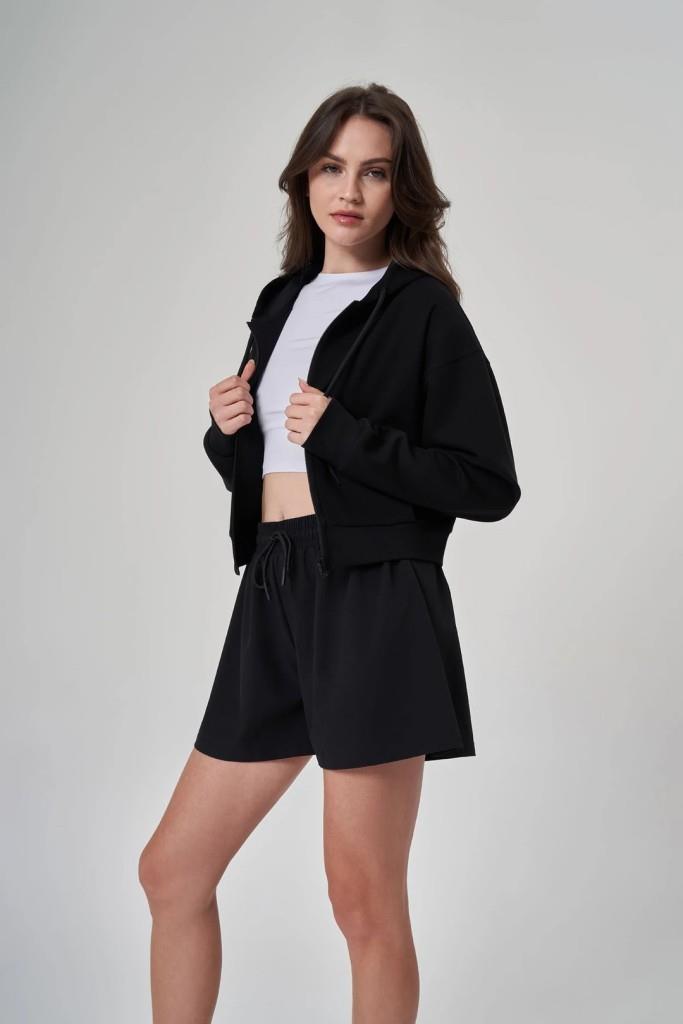 Exuma Kadın Fermuarlı Siyah Sweatshirt 1529109-SİYAH