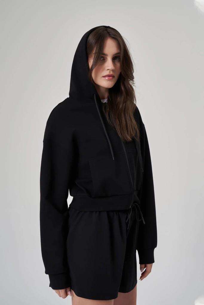 Exuma Kadın Fermuarlı Siyah Sweatshirt 1529109-SİYAH