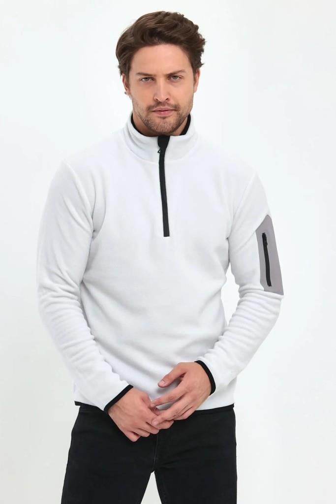 Exuma Yarım Fermuarlı Erkek Polar 2312002 - Beyaz