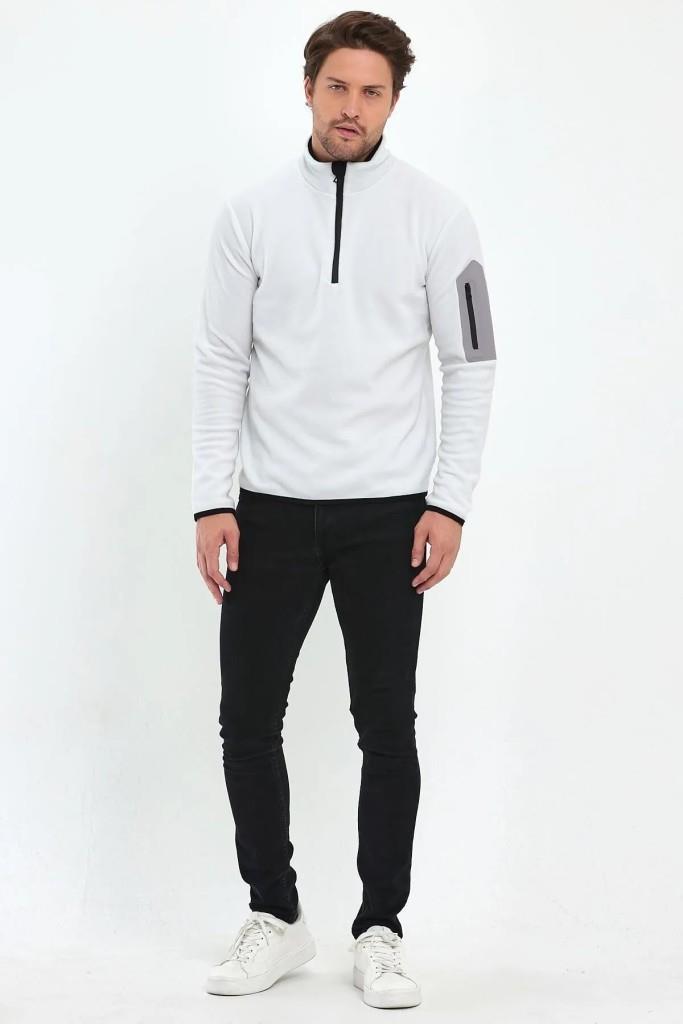 Exuma Yarım Fermuarlı Erkek Polar 2312002 - Beyaz